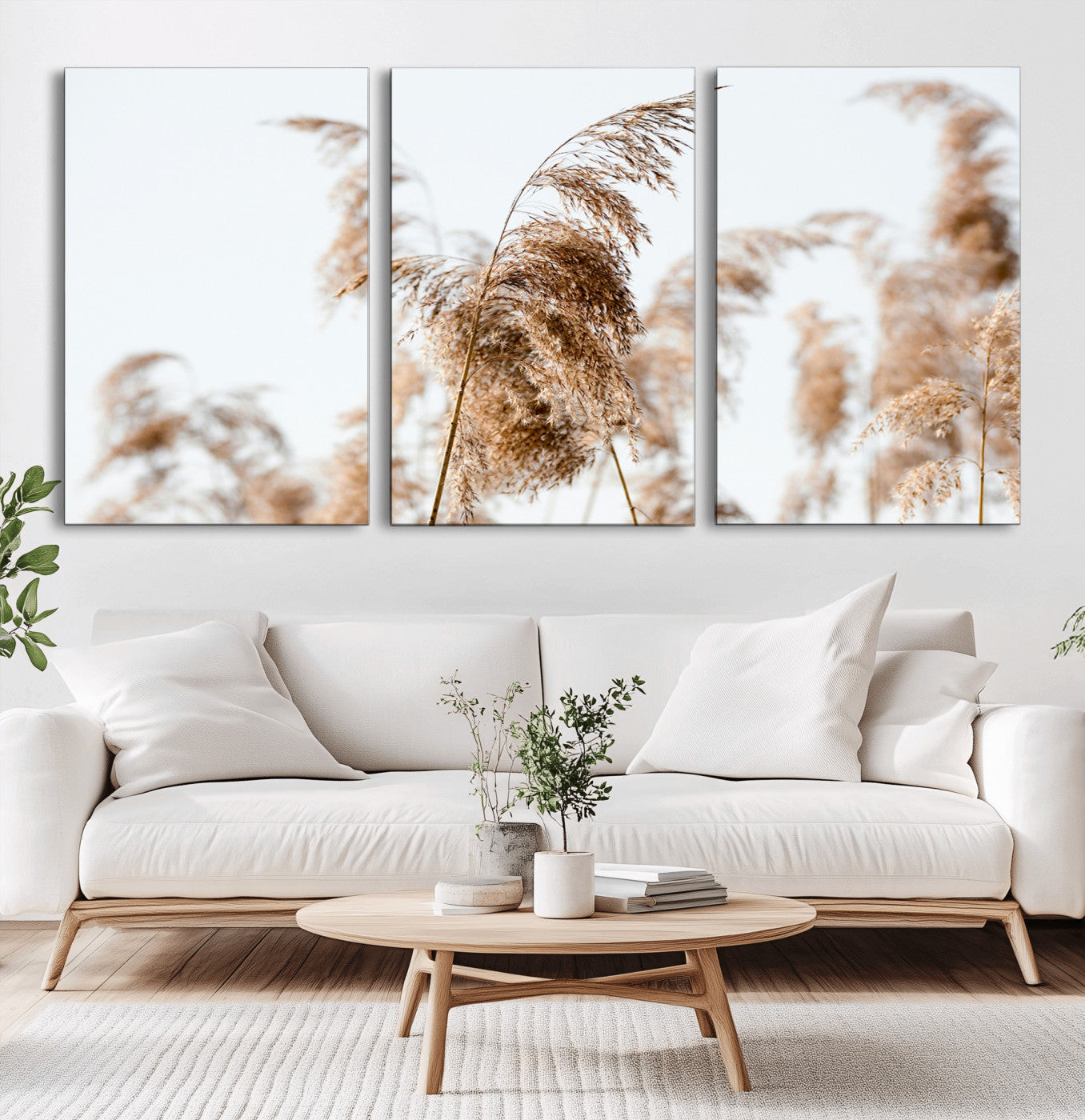 -Pampas Grass Wall Art Canvas Print – Framed Neutral Tones Minimalist Nature Boho Scene Artwork for Home Office