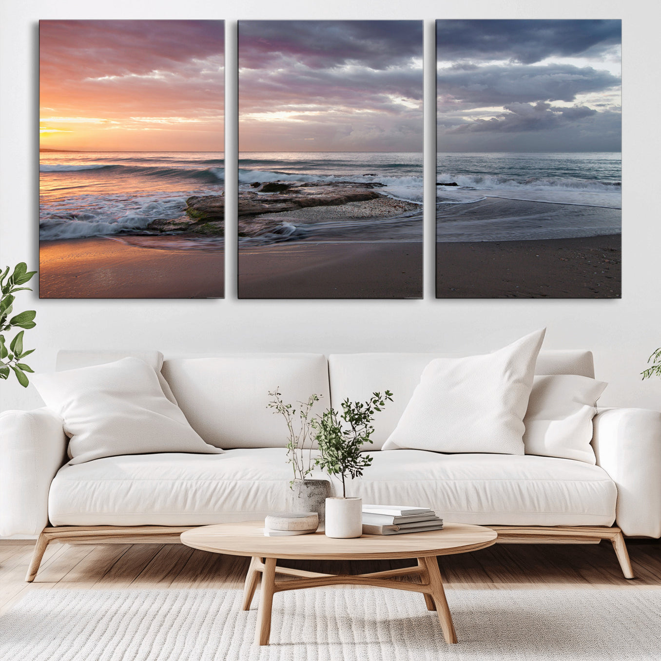 -Golden Hour Wall Art Canvas Print – Framed Tranquil Waves Beach Coastal Serenity Nature Scene Artwork for Home Office