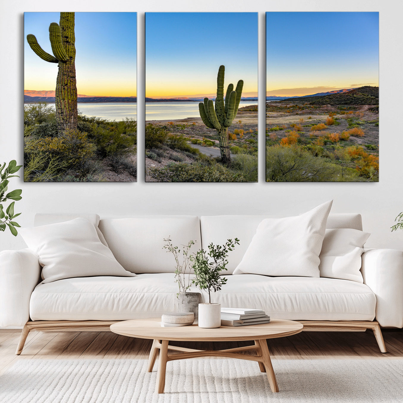 52844711-MGV-CV-36X24-Saguaro Cactus Wall Art Canvas Print – Framed Desert Sunset Southwestern Nature Scene Artwork for Home Office