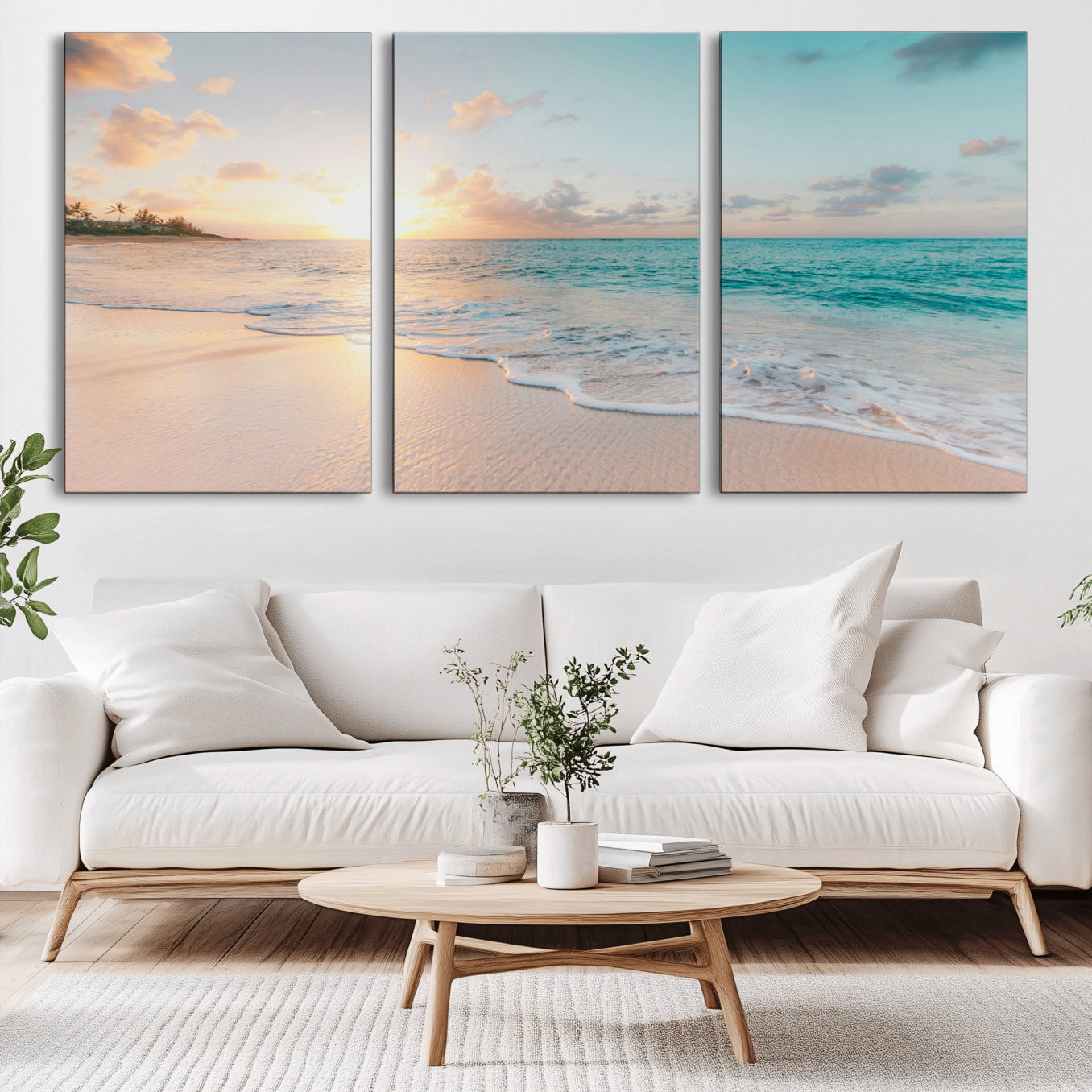 -Beach Sunset Wall Art Canvas Print – Framed Ocean Waves Summer Escape Coastal Nature Scene Artwork for Home Office