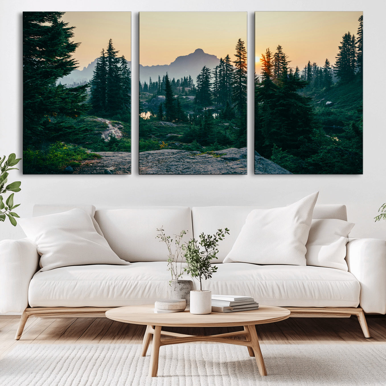 66397982-MGV-CV-36X24-Mountain Wall Art Canvas Print – Framed Forest Serenity Mountain Nature Scene Artwork for Home Office