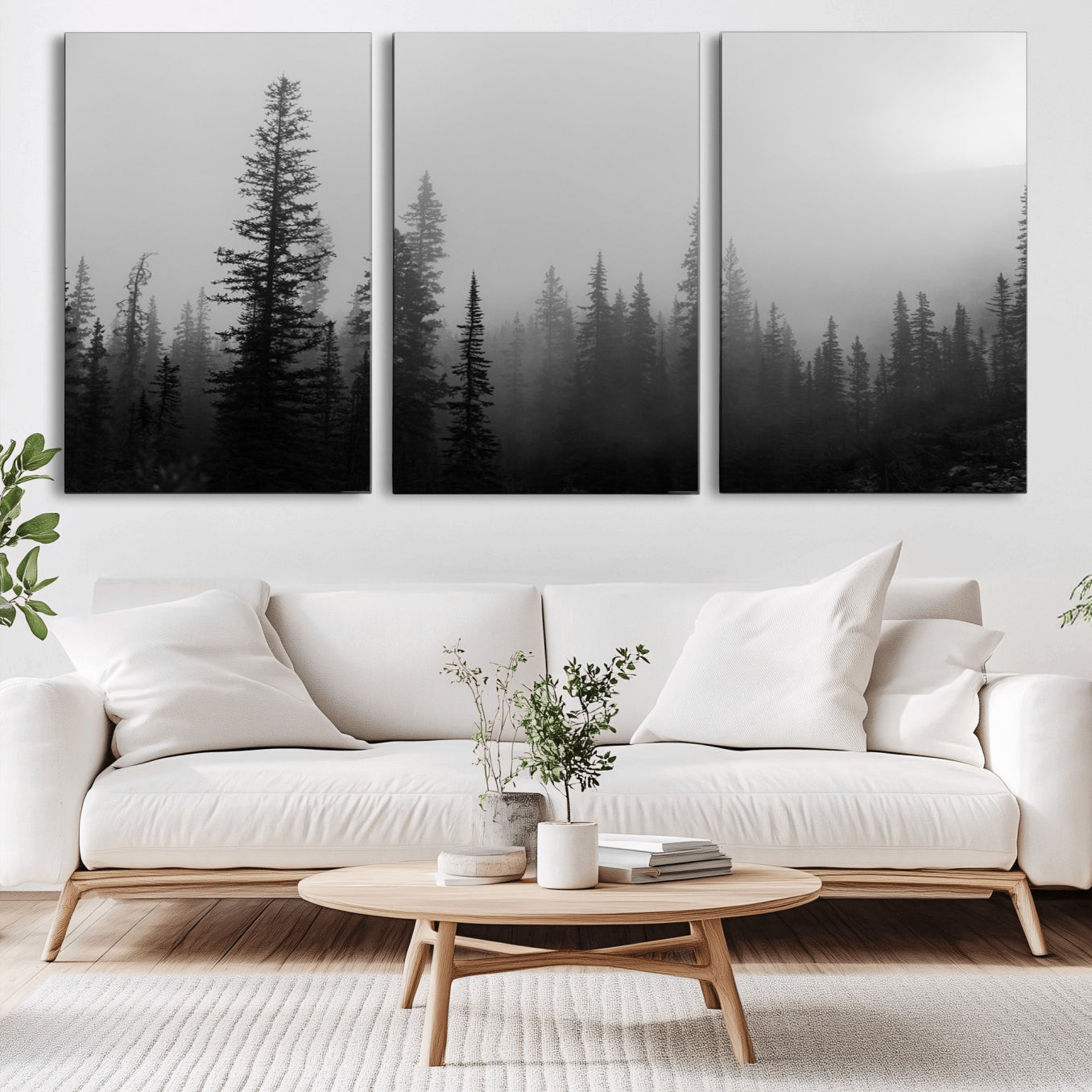 73138900-MGV-CV-36X24-Misty Pines Wall Art Canvas Print – Framed Woodland Minimalist Rustic Nature Scene Photography Artwork for Home Office