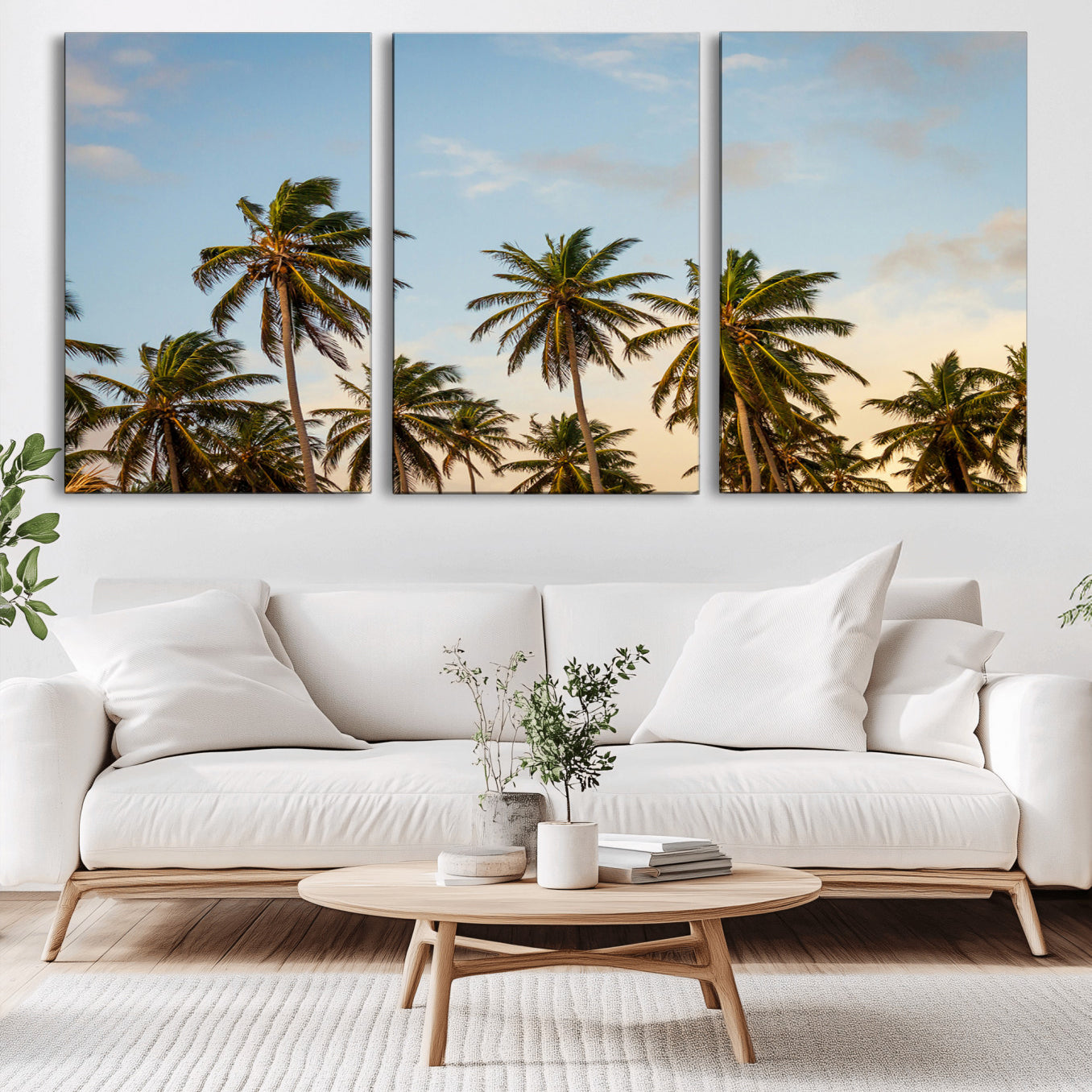 -Palm Trees Wall Art Canvas Print – Framed Tropical Vibes Coastal Sunset Boho Nature Scene Artwork for Home Office