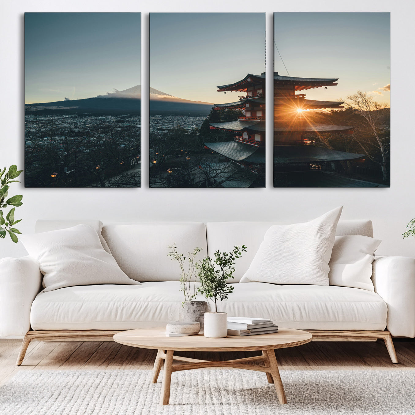87729656-MGV-CV-60X30-3P-Mount Fuji Wall Art Canvas Print Framed Japan Travel Art Chureito Pagoda Print Zen Scene for Home, Office Decor