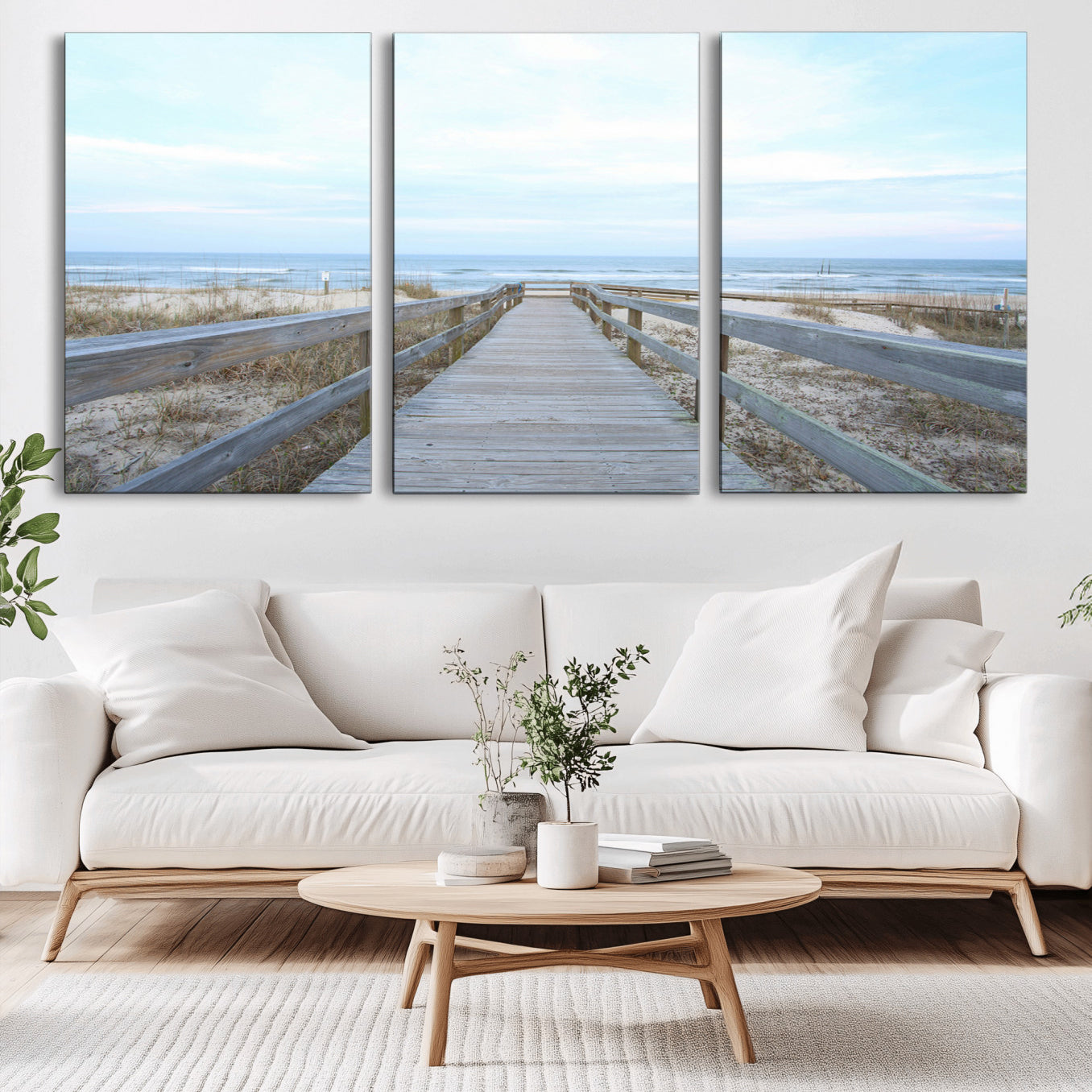 31602988-MGV-CV-36X24-Beach Boardwalk Wall Art Canvas Print – Framed Coastal Serenity Ocean View Nature Scene Artwork for Home Office