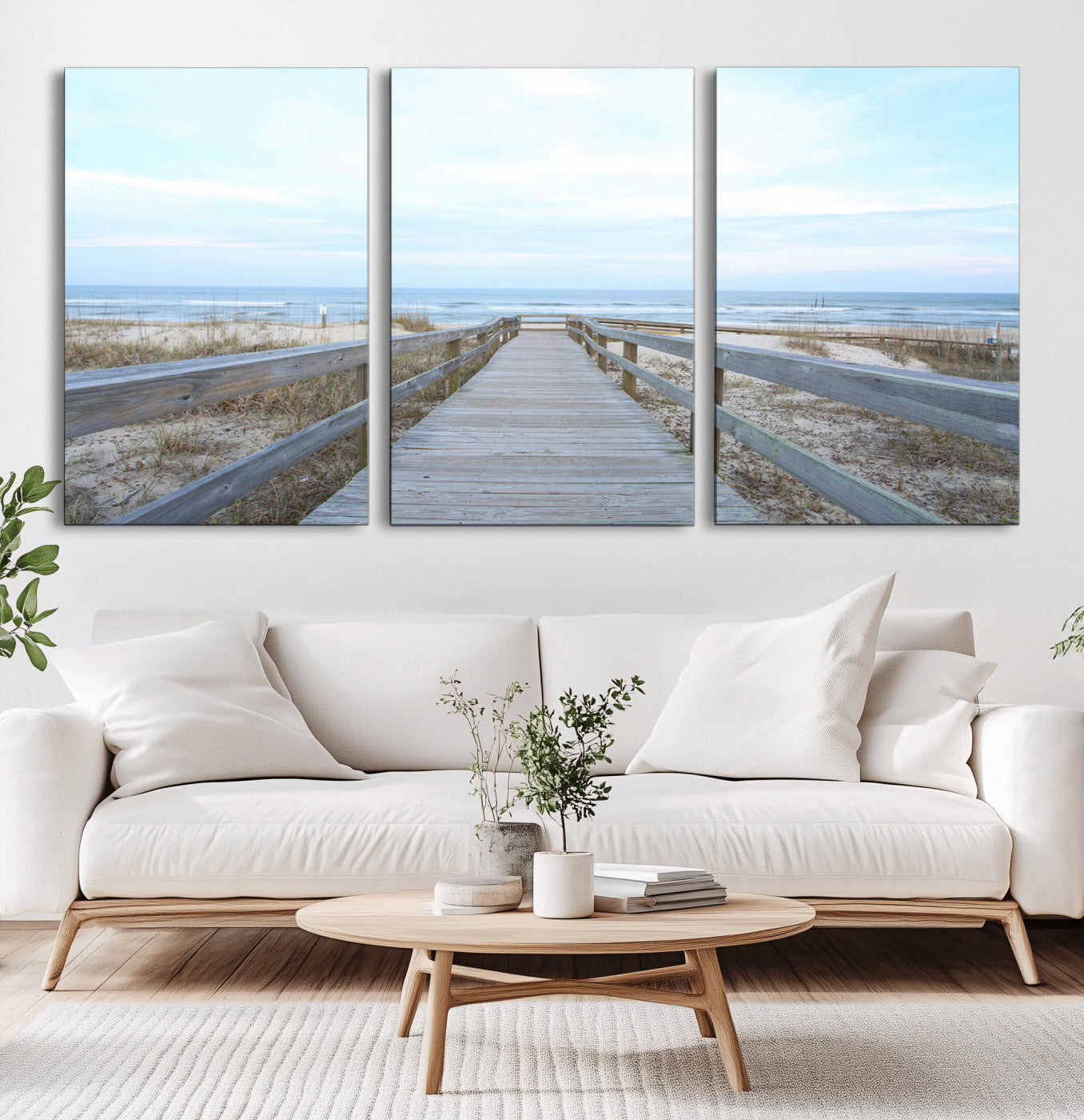 31602988-MGV-CV-36X24-Beach Boardwalk Wall Art Canvas Print – Framed Coastal Serenity Ocean View Nature Scene Artwork for Home Office