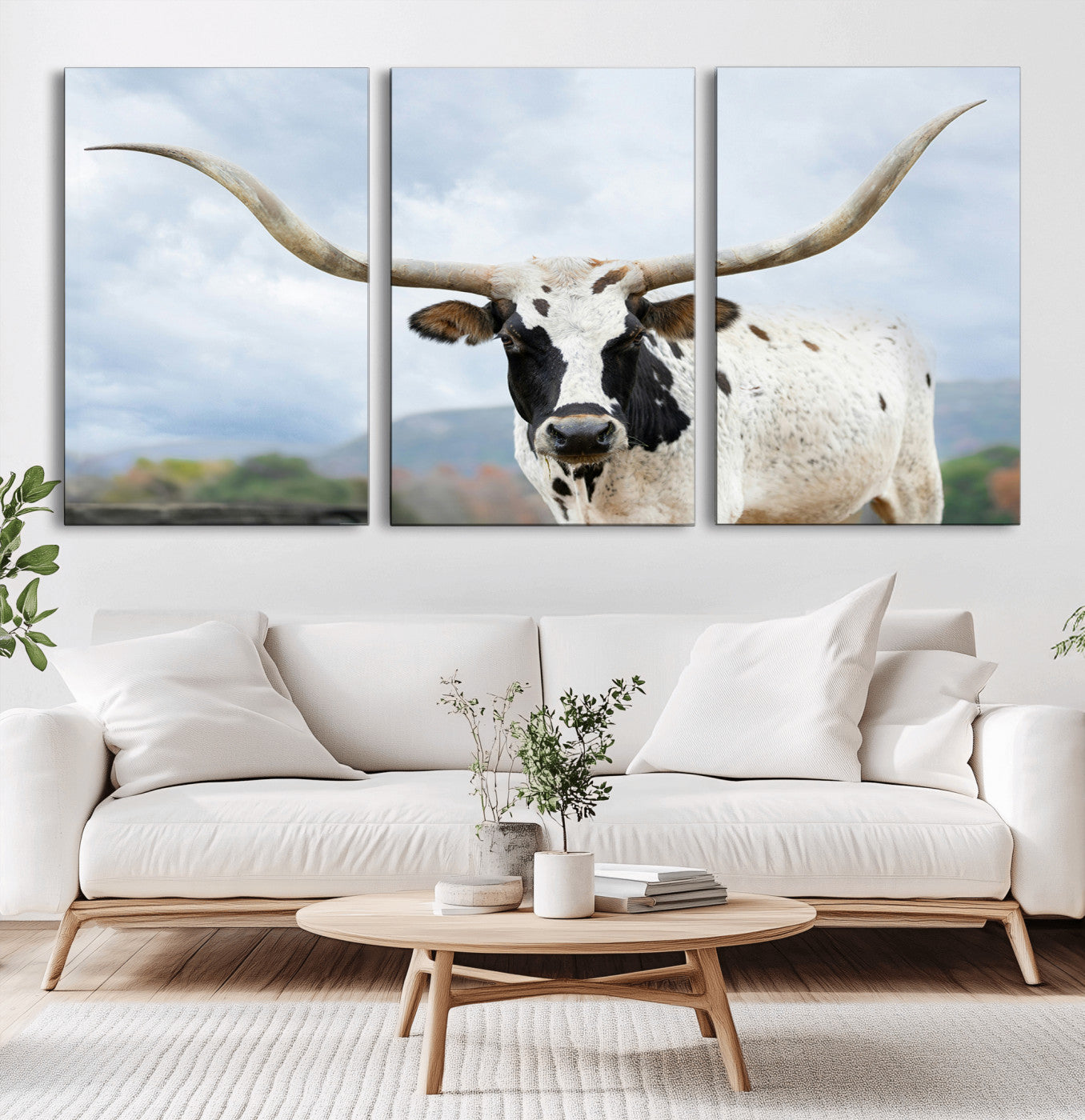 63592811-MGV-CV-36X24-Texas Longhorn Wall Art Canvas Print – Framed Western Rustic Farmhouse Nature Scene Artwork for Home Office
