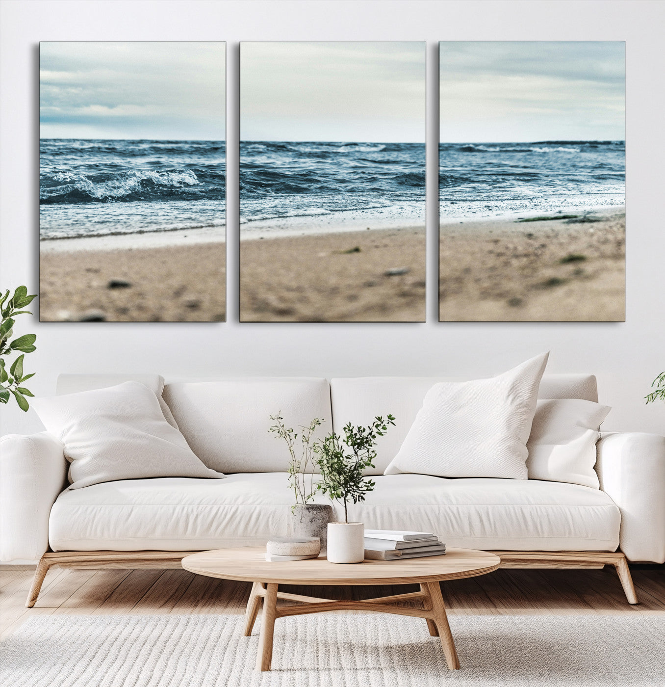 81812590-MGV-CV-60X30-3P-Ocean Wall Art Canvas Print – Moody Coastal Seascape Scene Framed Beach Waves Nature Artwork for Home Office