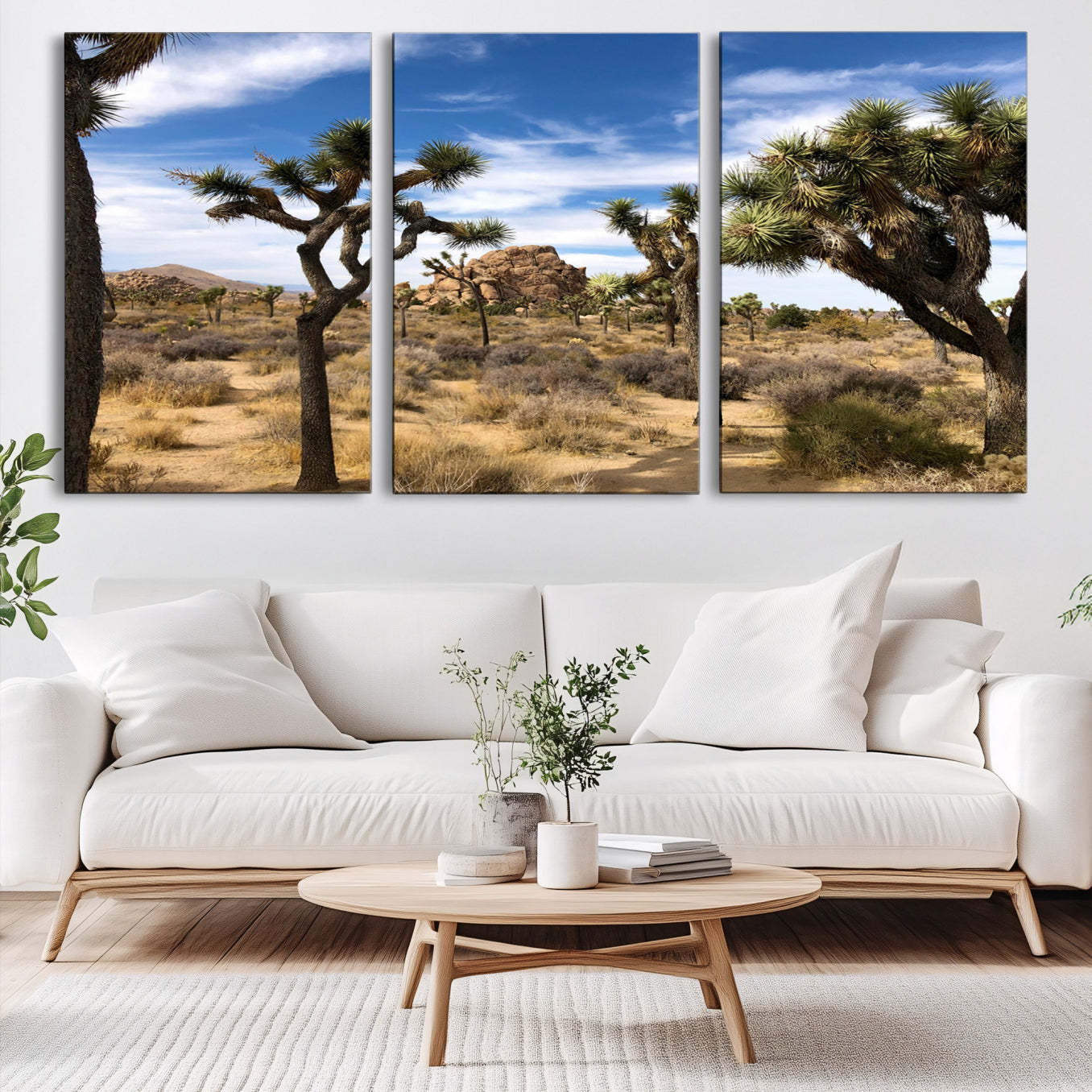 25722592-MGV-CV-60X30-3P-Joshua Tree Desert Wall Art Canvas Print – Framed Southwestern Rustic Earth Tone Nature Scene Artwork for Home Office