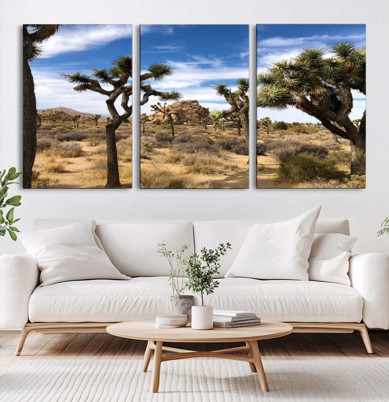 25722592-MGV-CV-60X30-3P-Joshua Tree Desert Wall Art Canvas Print – Framed Southwestern Rustic Earth Tone Nature Scene Artwork for Home Office
