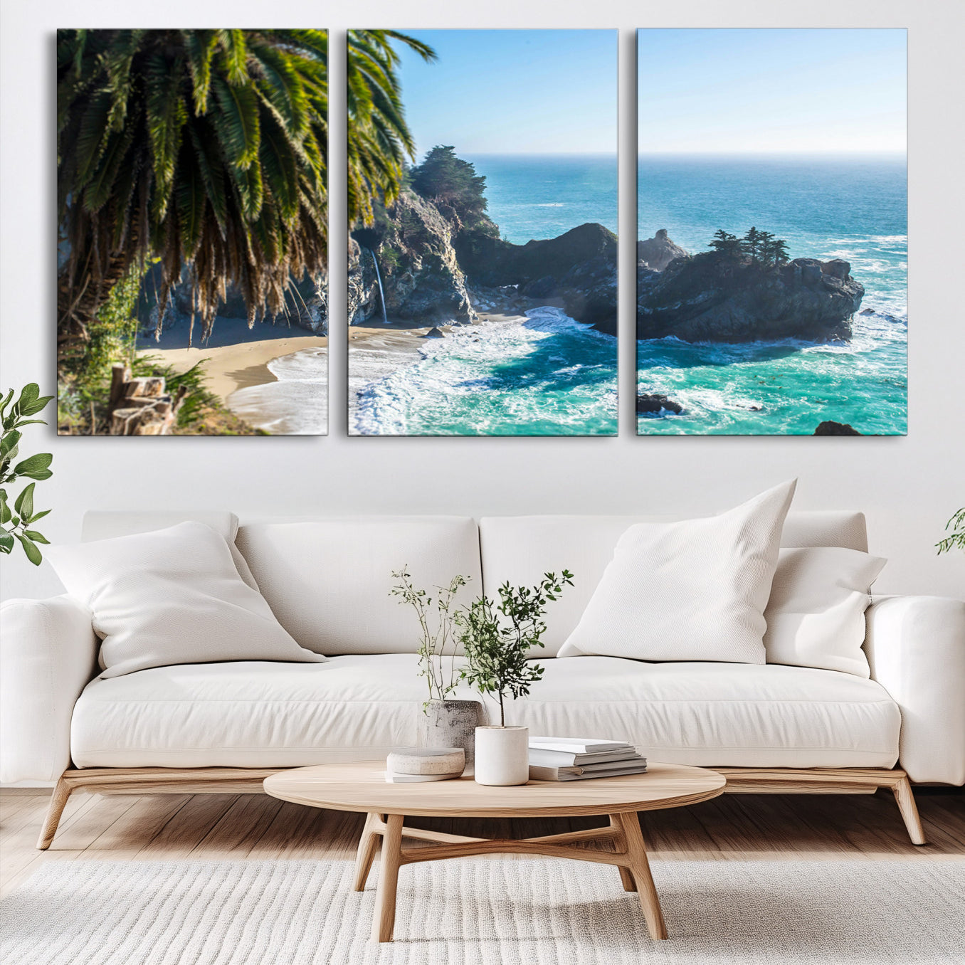 49714835-MGV-CV-60X30-3P-Big Sur Wall Art Canvas Print – Framed California Coastline Tropical Ocean Photography Scenic Artwork for Home Office