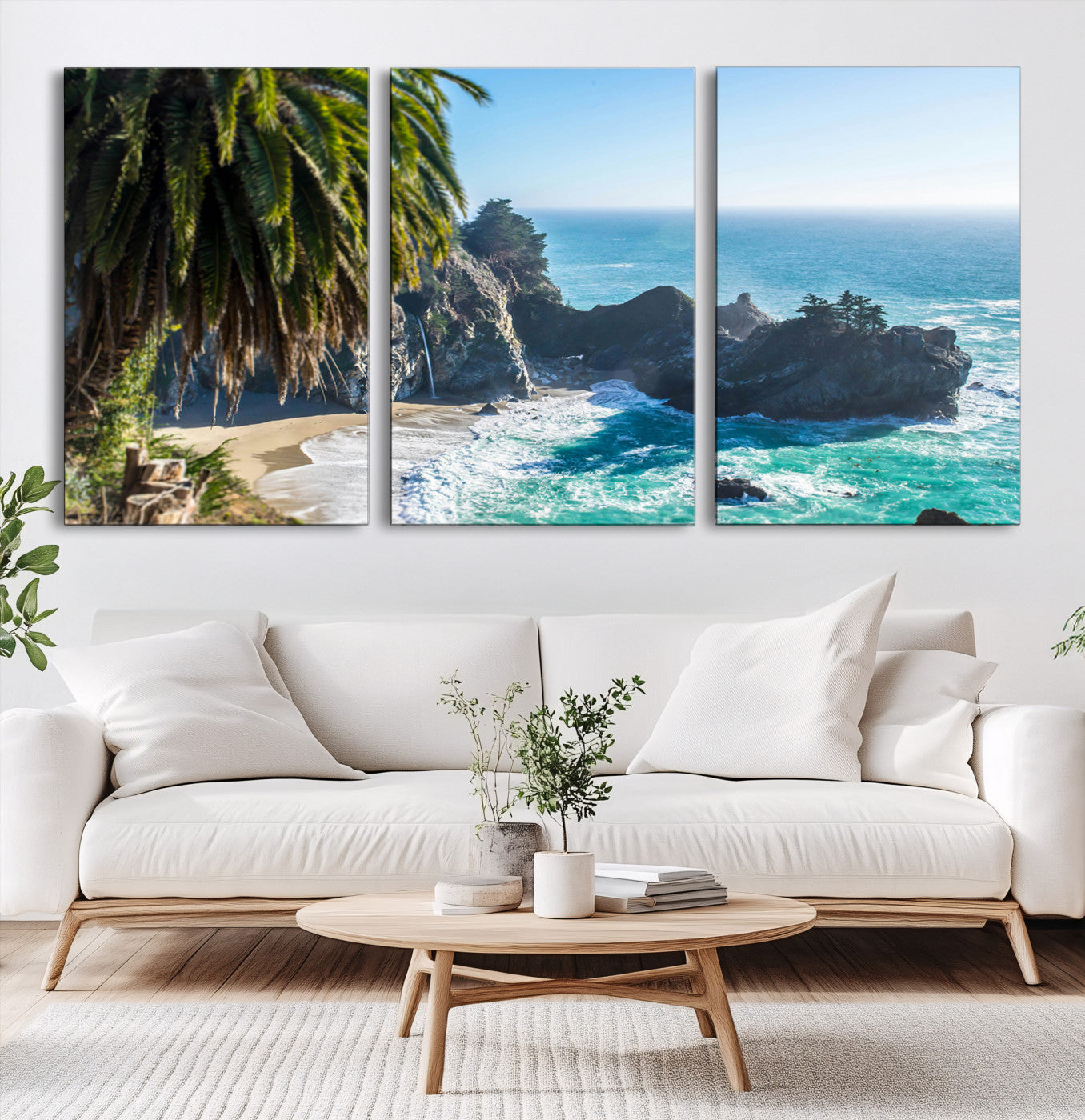 49714835-MGV-CV-60X30-3P-Big Sur Wall Art Canvas Print – Framed California Coastline Tropical Ocean Photography Scenic Artwork for Home Office