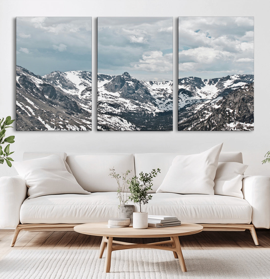 Snowy Peaks Wall Art Canvas Print, Framed Alpine Wilderness Art, Mountain Escape Winter Decor
