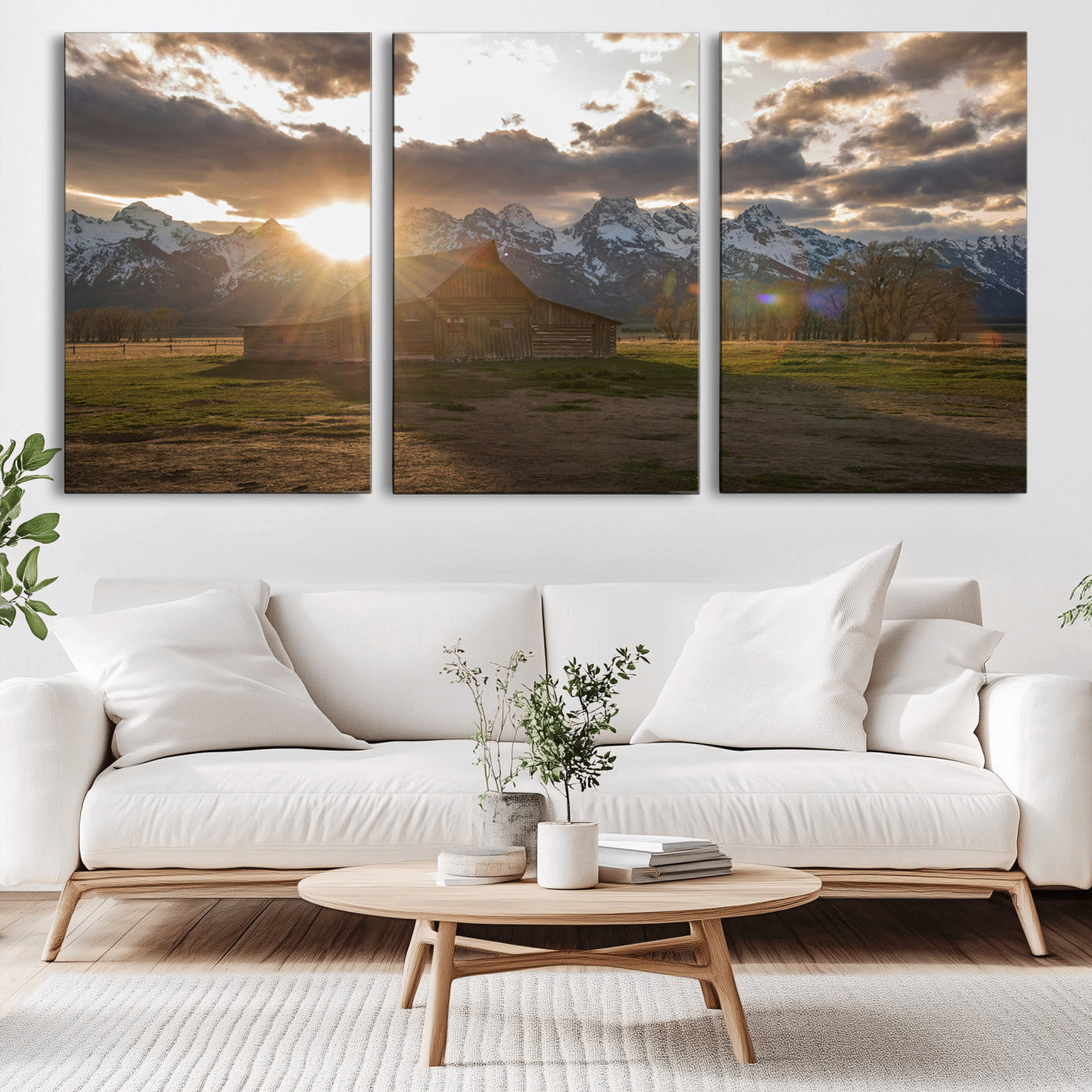 -Snowy Peaks Wall Art Canvas Print – Rustic Mountain Landscape Nature Escape Winter Forest Artwork for Home, Office