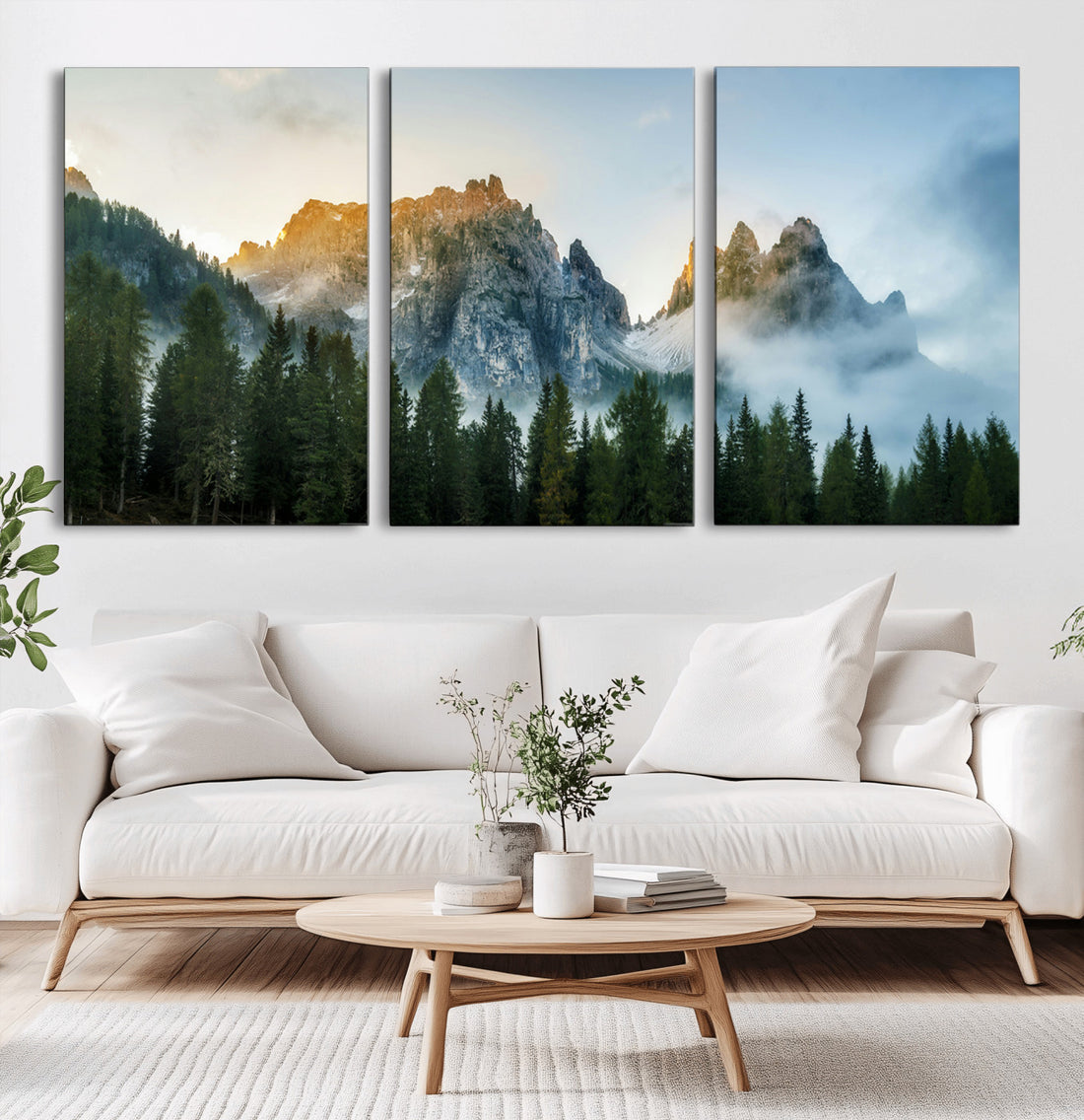 Wilderness Mountain Wall Art Canvas Print, Framed Misty Forest Photography, Nature Landscape Rustic Decor