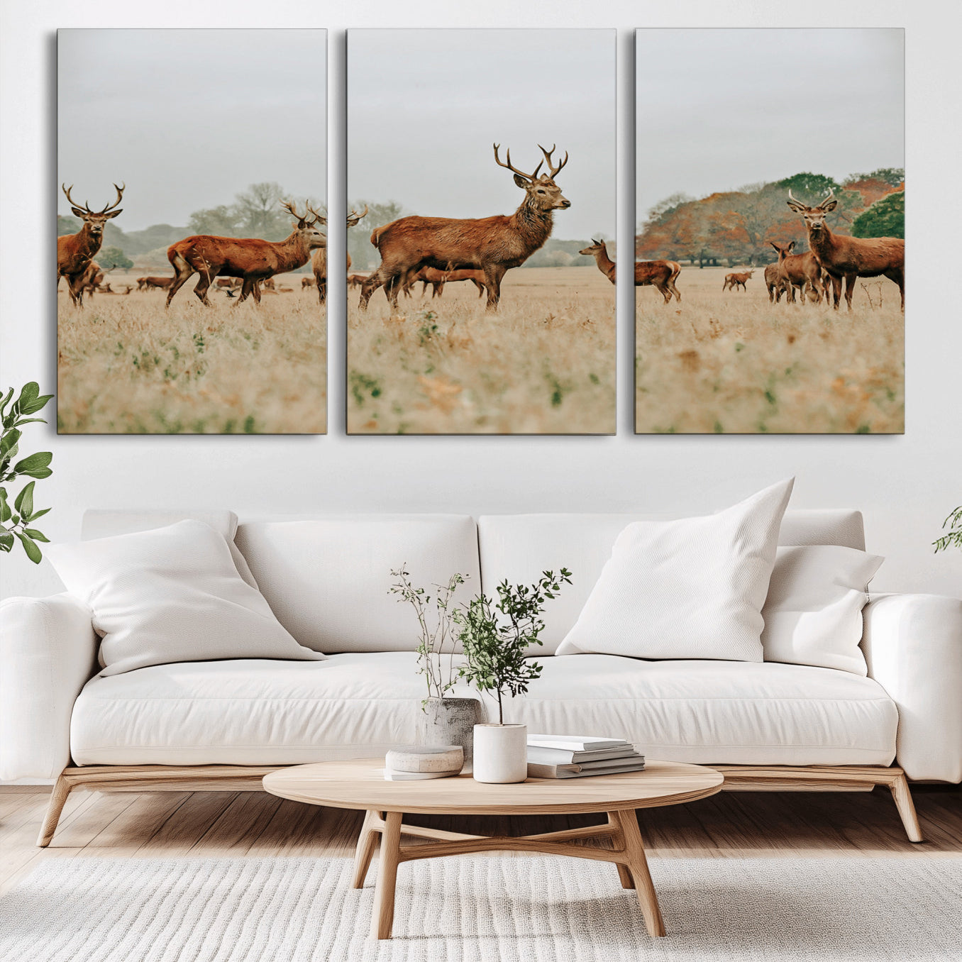-Rustic Deer Wall Art Canvas Print – Autumn Forest Woodland Wildlife Scenic Nature Artwork for Home, Cabin