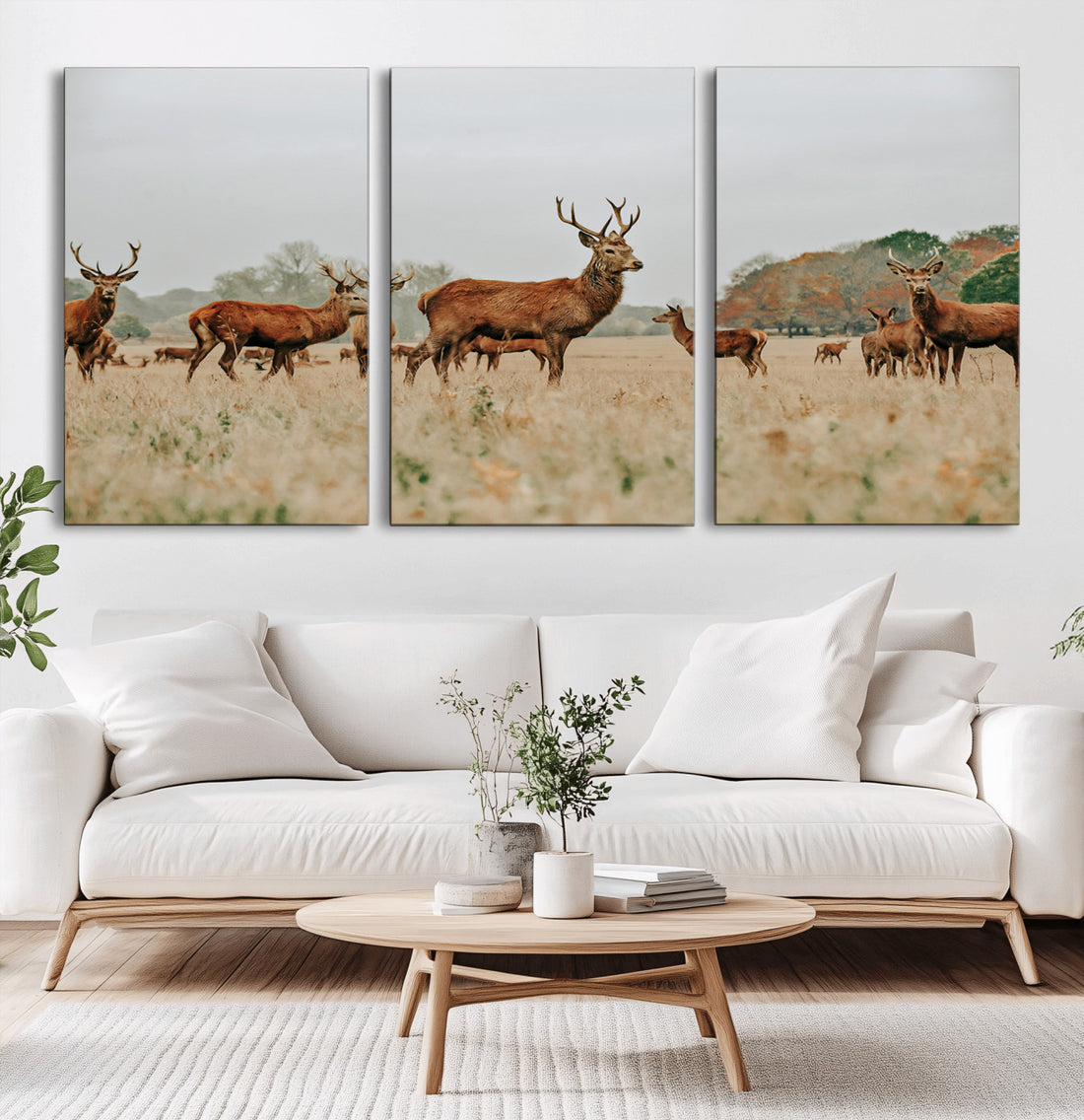 Rustic Deer Wall Art Canvas Print, Framed Autumn Forest Woodland Art, Wildlife Rustic Decor