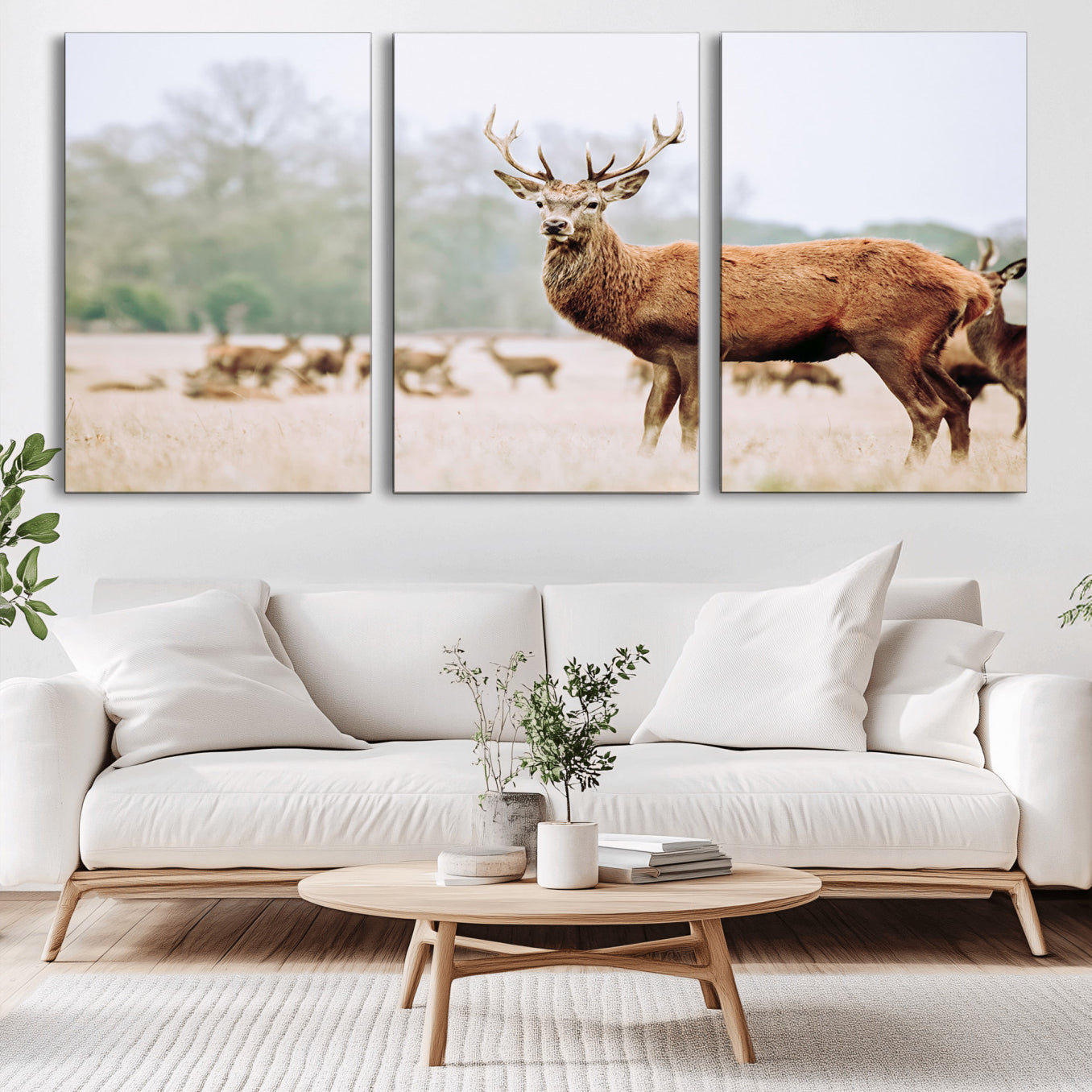 -Rustic Deer Wall Art Canvas Print – Forest Woodland Stag Nordic Animal Scenic Nature Artwork for Home, Cabin