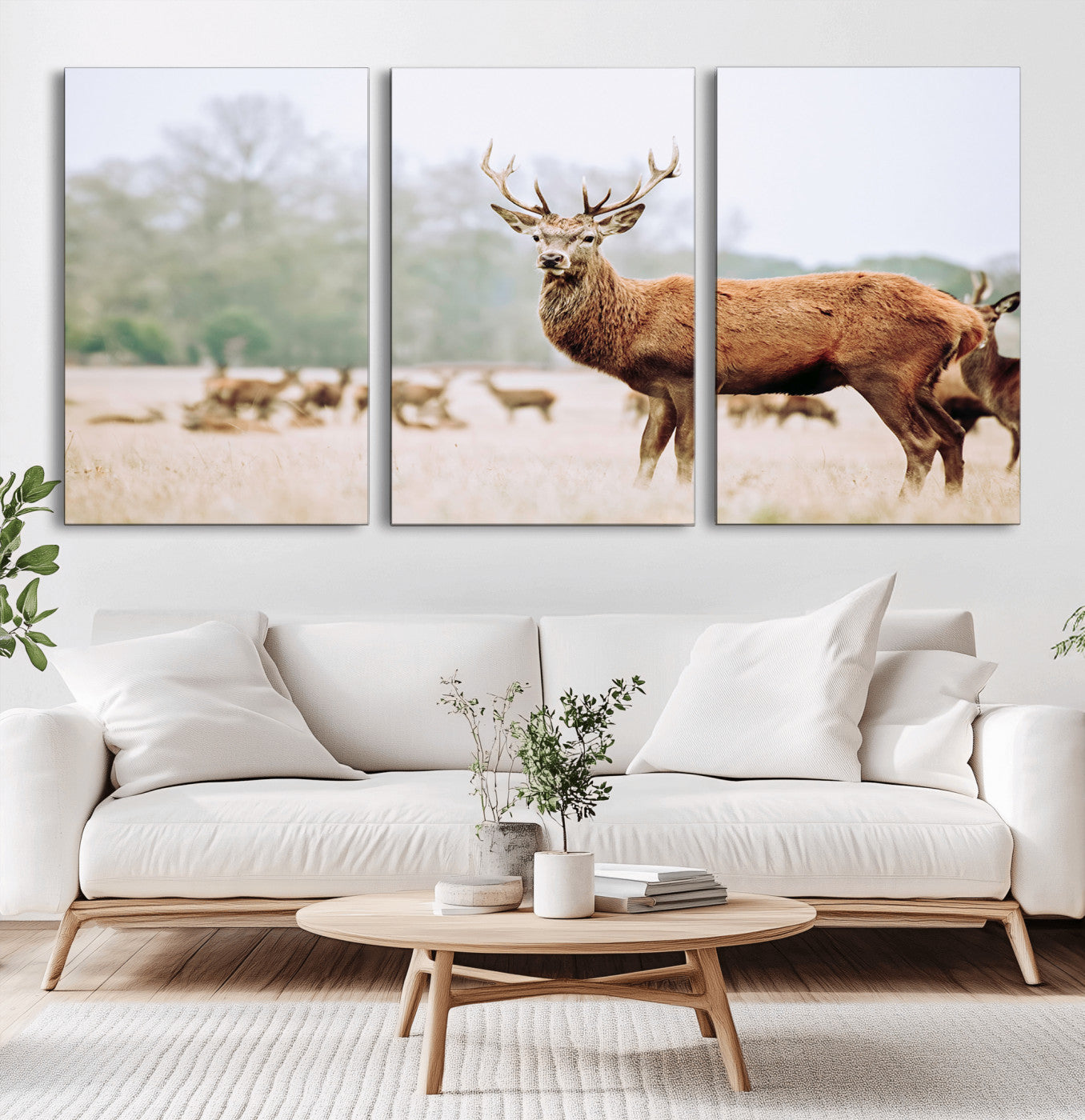 53240224-MGV-CV-36X24-Rustic Deer Wall Art Canvas Print – Forest Woodland Stag Nordic Animal Scenic Nature Artwork for Home, Cabin