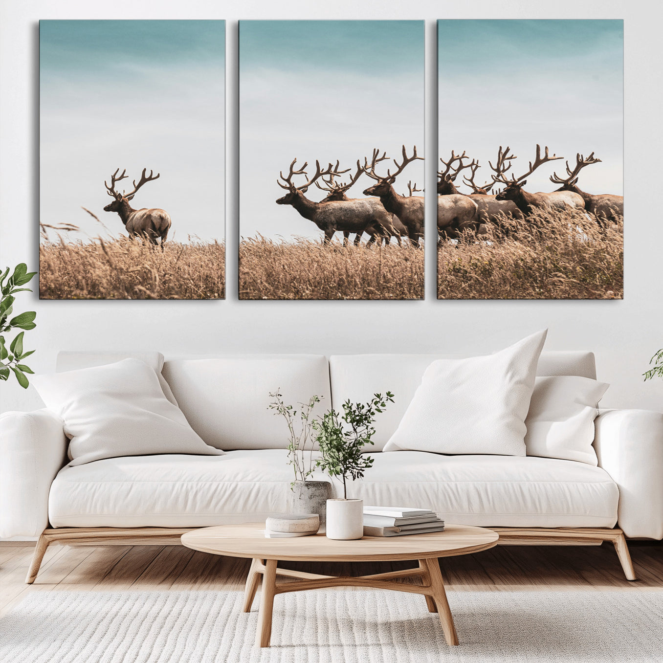 81594705-MGV-CV-36X24-Elk Herd Wall Art Canvas Print – Framed Wildlife Photography Rustic Nature Scene Artwork for Home, Office, Living Room