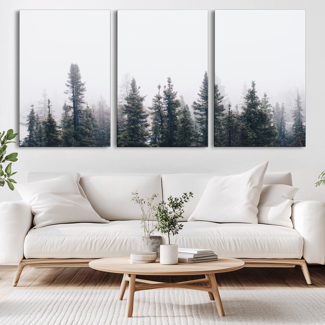 42364796-MGV-CV-36X24-Foggy Forest Wall Art Canvas Print – Framed Misty Pines Moody Woodland Nature Scene Artwork for Home Office