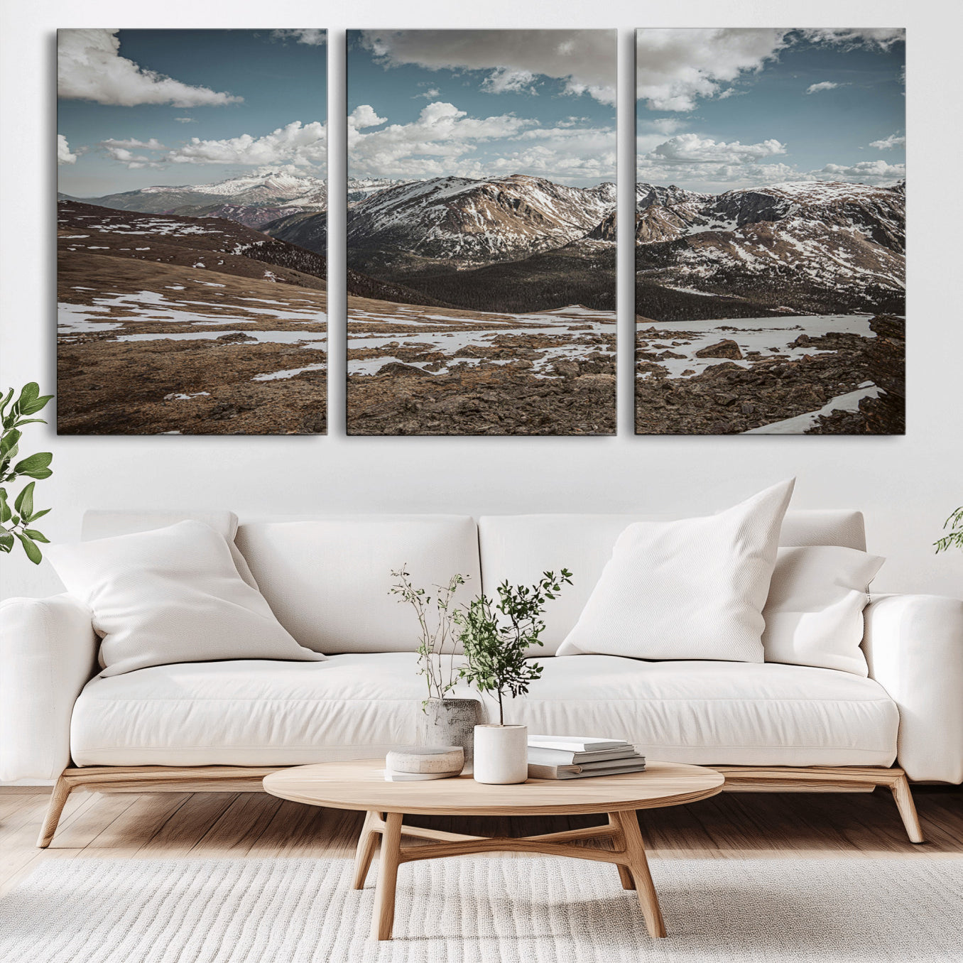 -Mountain Landscape Wall Art Canvas Print – Framed Snowy Peaks Rugged Highlands Nature Scene Artwork for Home Office