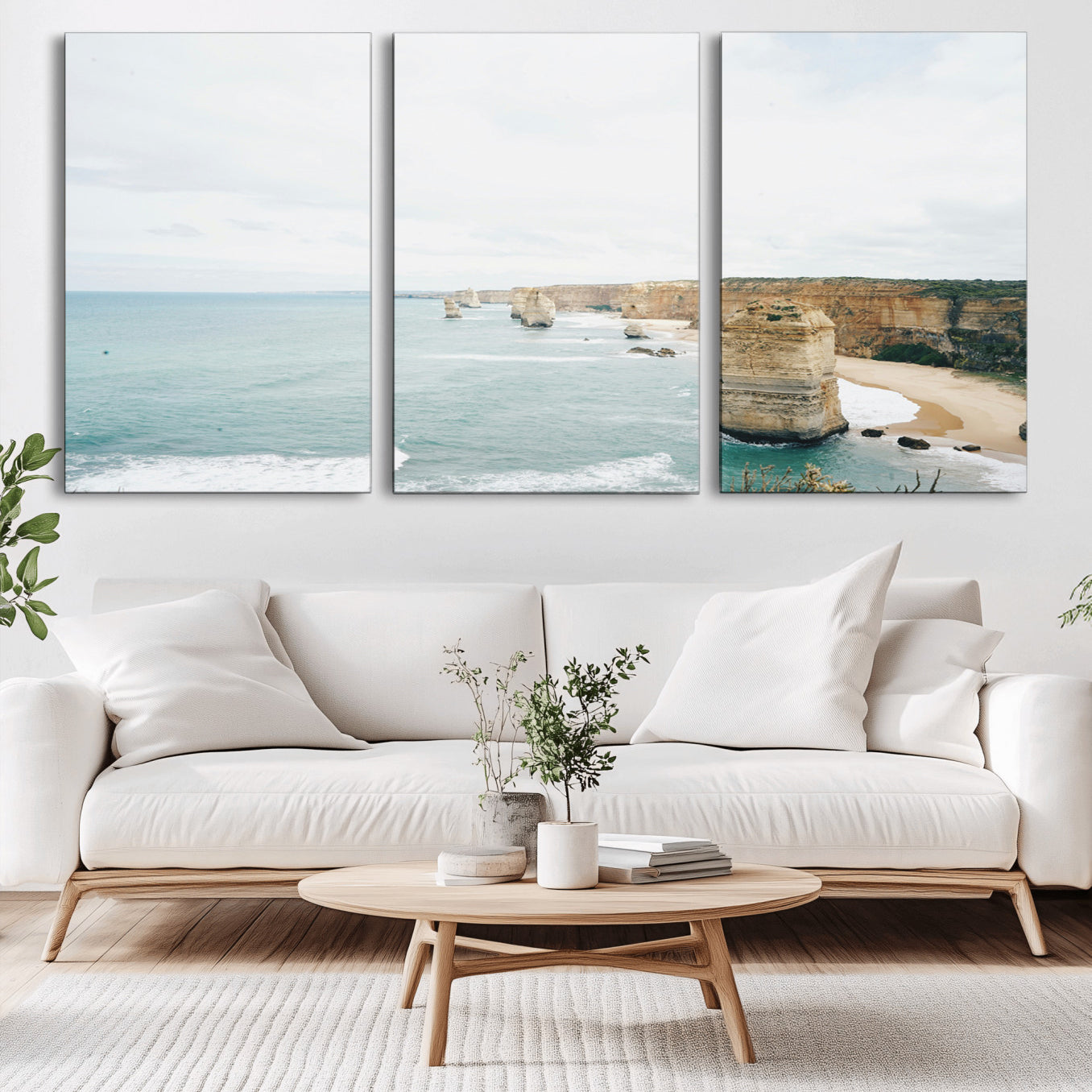 70095633-MGV-CV-36X24-Twelve Apostles Wall Art Canvas Print – Framed Coastal Cliffs Rugged Rock Formations Artwork for Home Office