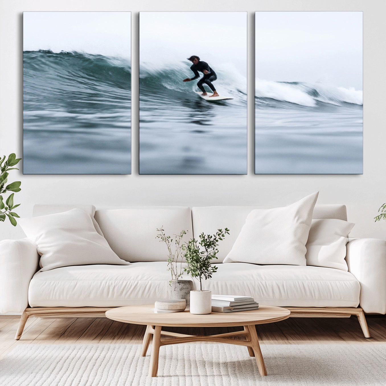 11693607-MGV-CV-36X24-Surfer on Wave Wall Art Canvas Print – Framed Ocean Adventure Motion Blur Water Coastal Action Artwork for Home, Office