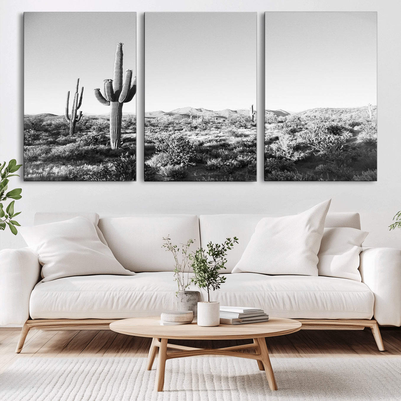 85205054-MGV-CV-36X24-Saguaro Cactus Wall Art Canvas Print – Framed Monochrome Landscape Scenic Arizona Minimalist Western Artwork for Home, Office