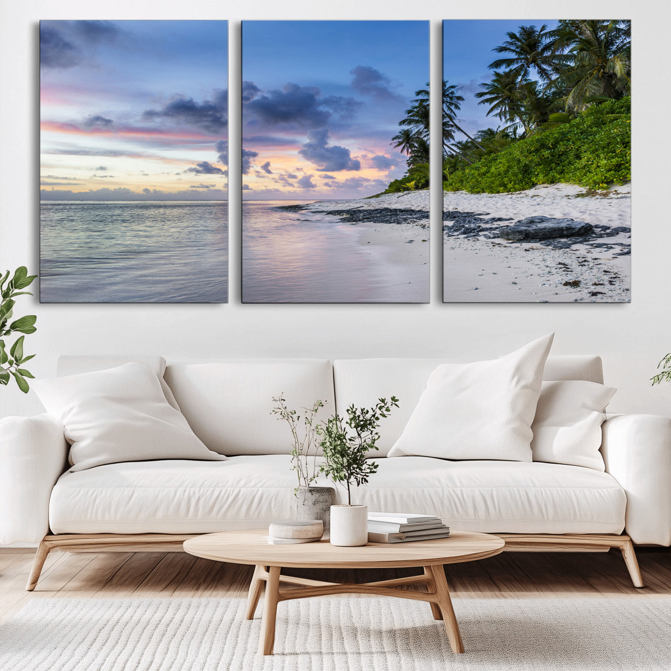 -Tropical Beach Wall Art Canvas Print, Framed Sunset Glow Art Picture Print, Palm Tree Coast Perfect Tropical Coastal Decor Artwork