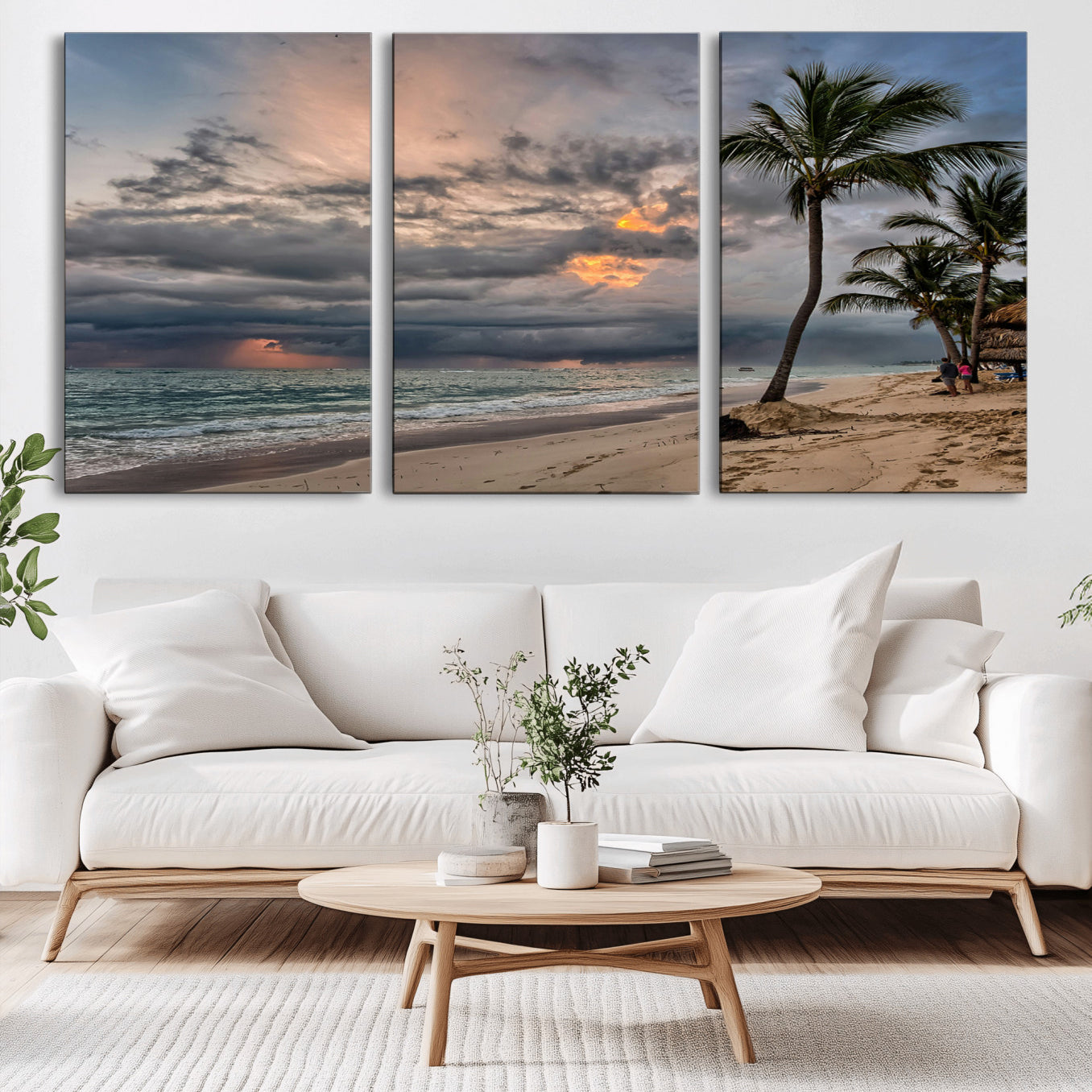 62574547-MGV-CV-36X24-Tropical Storm Wall Art Canvas Print – Framed Moody Beach Dramatic Sky Tropical Coastal Landscape Artwork for Home, Office