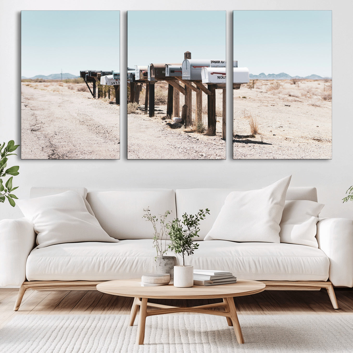 -Desert Mailboxes Canvas Print – Minimal Western Landscape Photography, Rustic Americana Wall Art for