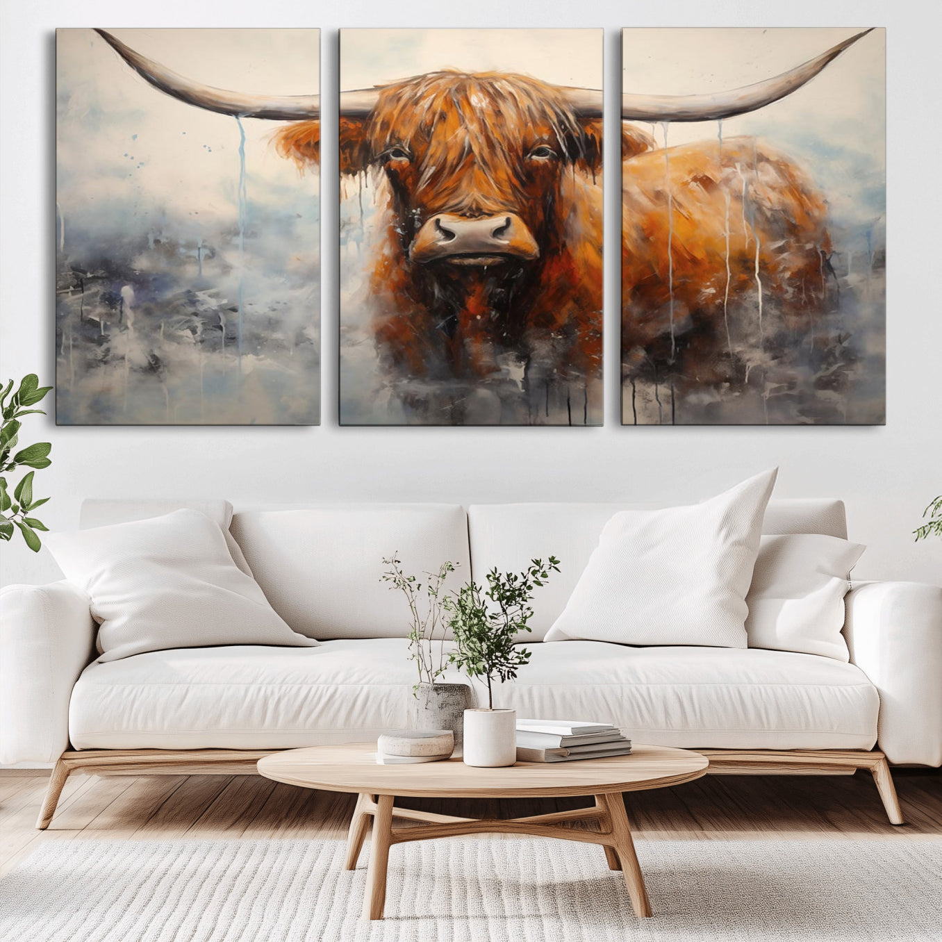 X61001-MGV-CV-36X24-Scottish Highland Wall Art Canvas Print, Framed Longhorn Art Picture Print, Western Cow Perfect Farmhouse Decor Artwork