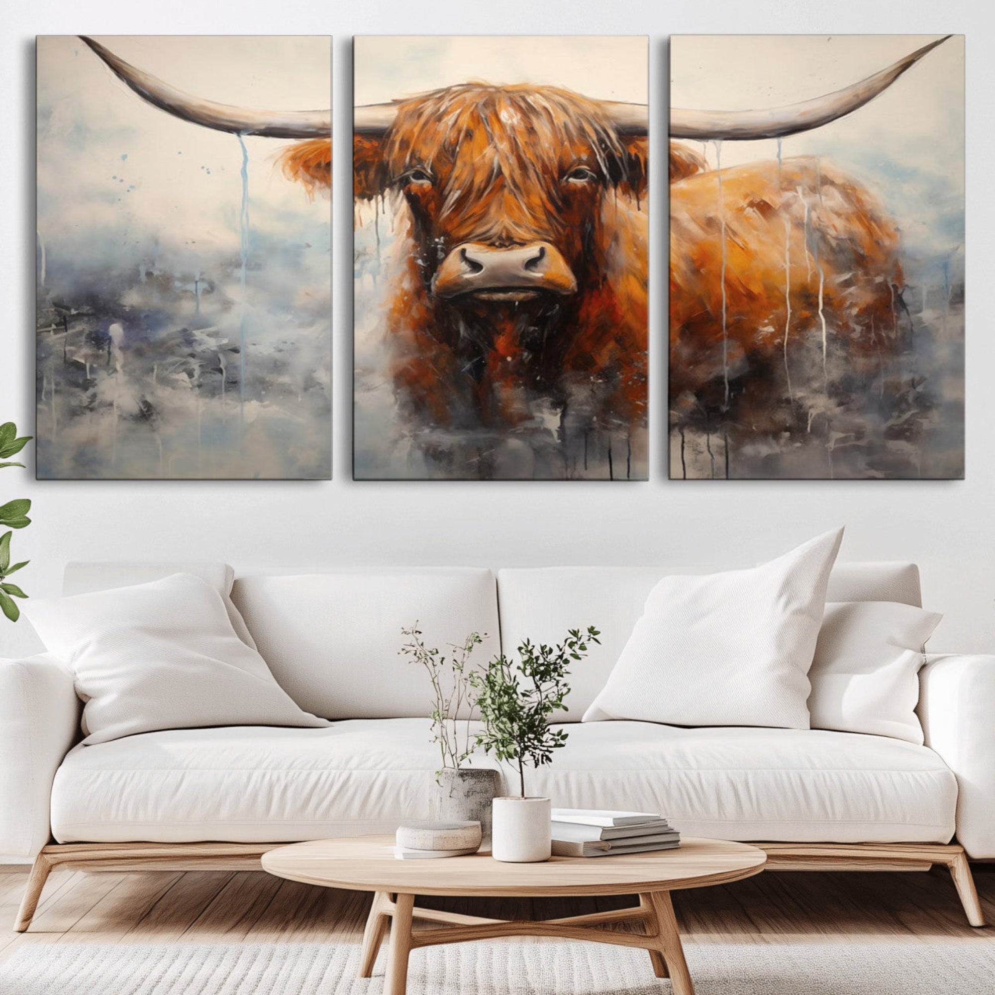 X61001-MGV-CV-36X24-Scottish Highland Wall Art Canvas Print, Framed Longhorn Art Picture Print, Western Cow Perfect Farmhouse Decor Artwork