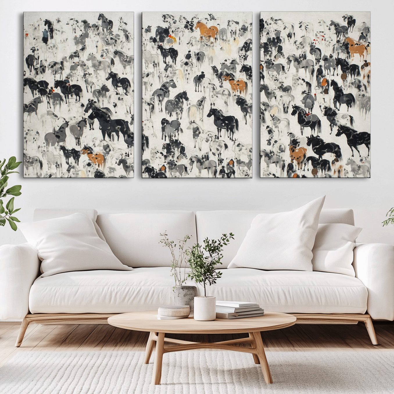 56463722-MGV-CV-36X24-Wild Horse Stampede Wall Art Canvas Print – Monochrome Running Horses Dynamic Motion Elegant Scene Artwork for Home, Office