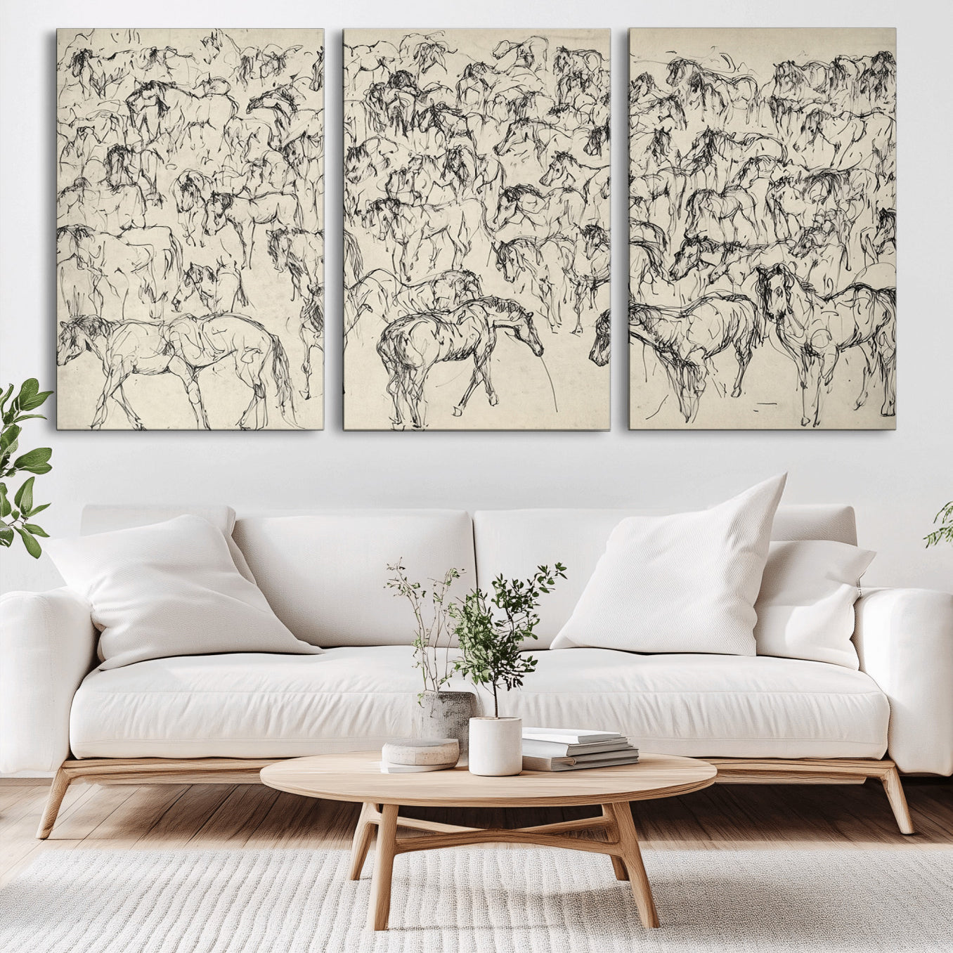 86653927-MGV-CV-36X24-Wild Horse Stampede Wall Art Canvas Print – Monochrome Running Horses Dynamic Motion Elegant Artwork for Home, Office