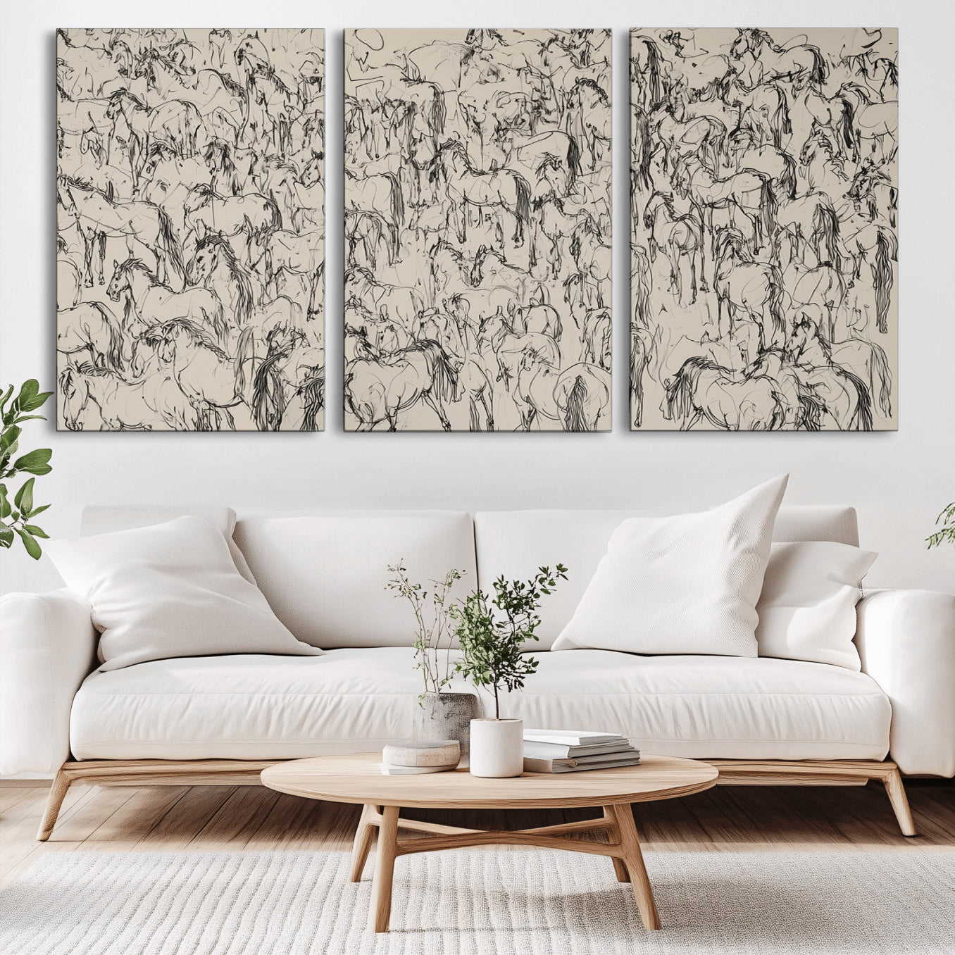 12358908-MGV-CV-36X24-Wild Horse Stampede Wall Art Canvas Print – Monochrome Running Horses Dynamic Motion Elegant Artwork for Home, Office