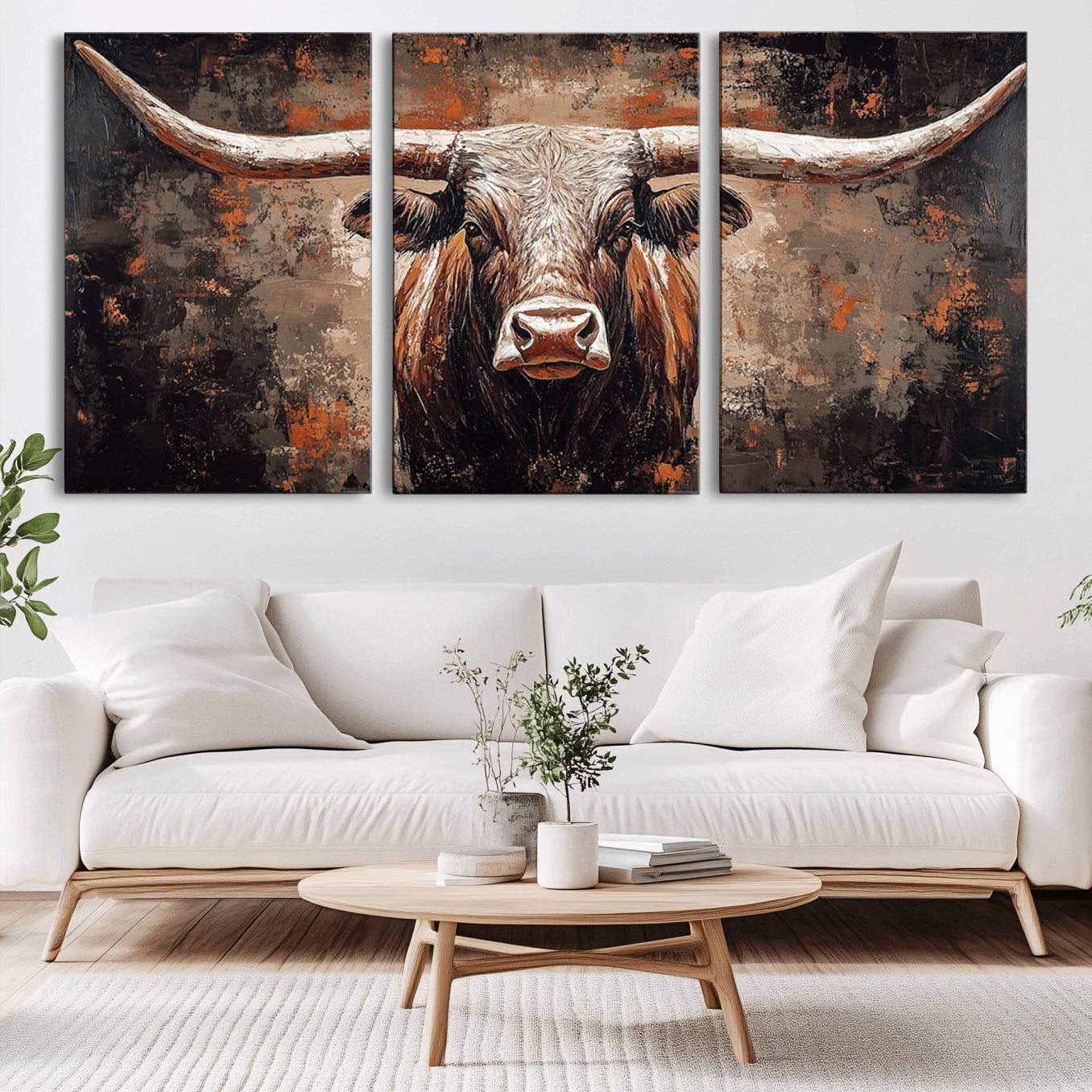 42732393-MGV-CV-36X24-Rustic Longhorn Bull Wall Art Canvas Print – Vintage Western Cattle Scene, Texas Steer Artwork for Home, Office