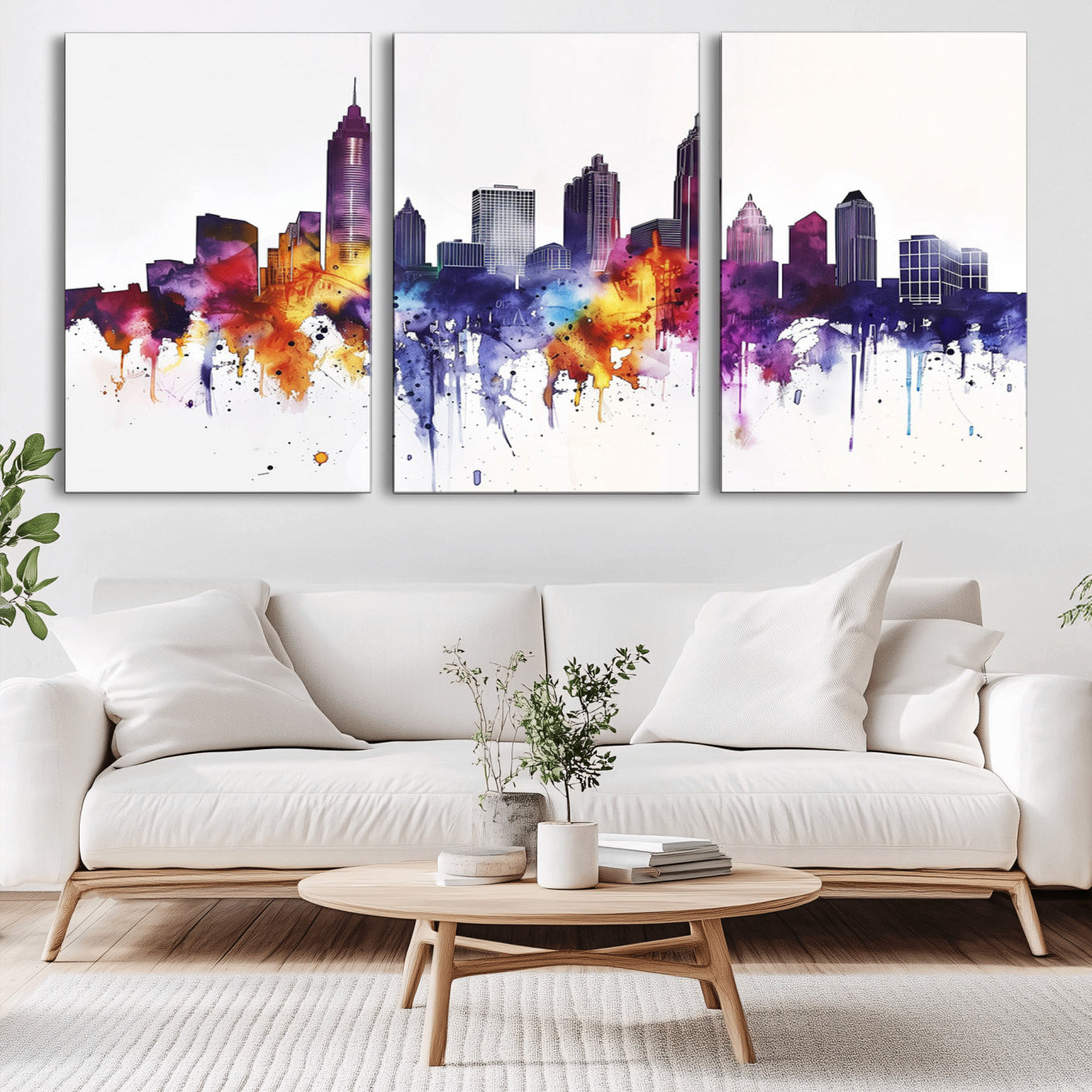 34479880-MGV-CV-36X24-Atlanta Skyline Wall Art Canvas Print – Framed Colorful Watercolor Cityscape Artwork for Home, Office, Living Room