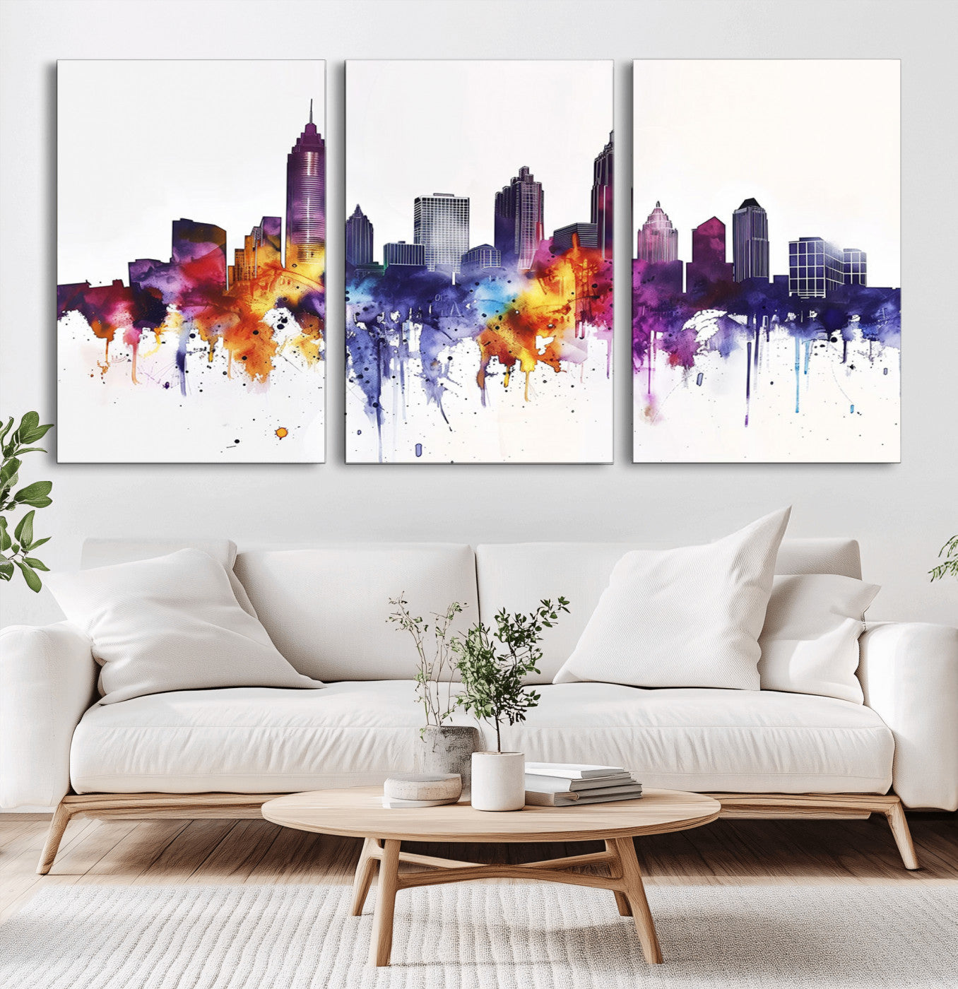 34479880-MGV-CV-36X24-Atlanta Skyline Wall Art Canvas Print – Framed Colorful Watercolor Cityscape Artwork for Home, Office, Living Room