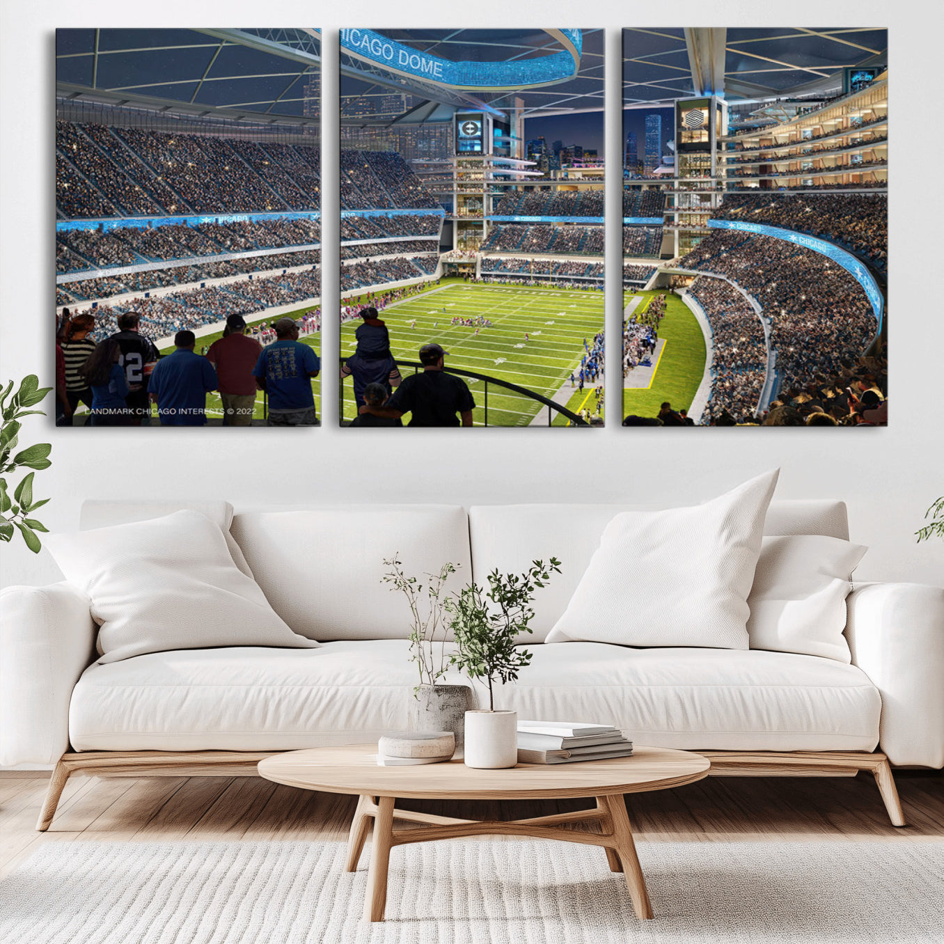 -Chicago Dome Stadium Wall Art Canvas Print – Framed Modern Football Arena City Skyline Artwork for Home, Office