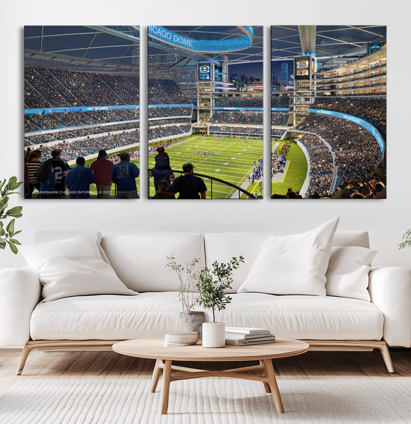 41816511-MGV-CV-36X24-Chicago Dome Stadium Wall Art Canvas Print – Framed Modern Football Arena City Skyline Artwork for Home, Office
