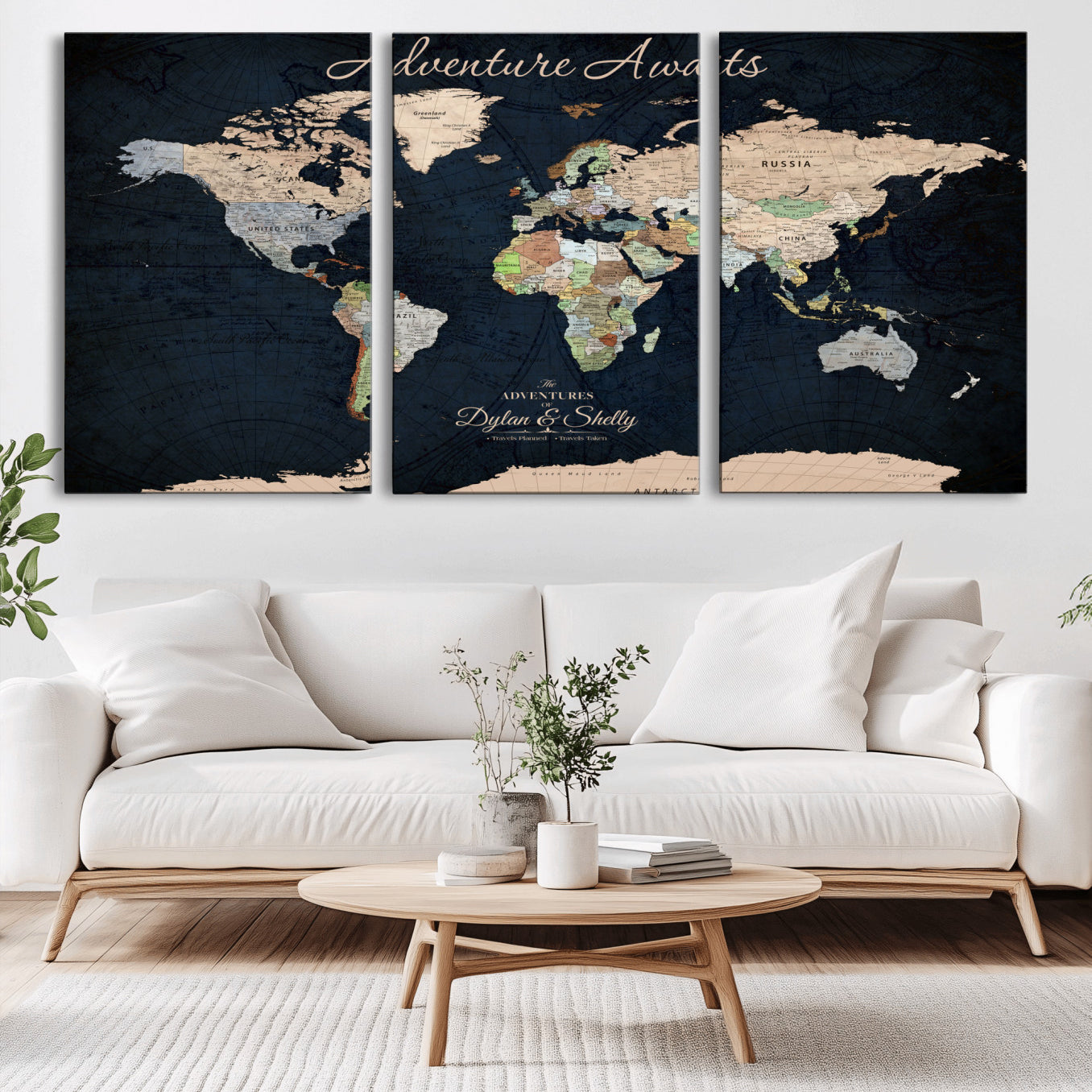 Rehber01-MGV-CV-36X24-Personalized World Map Canvas Print – Framed Push Pin Travel Wall Art for Couples – Adventure & Anniversary Gift