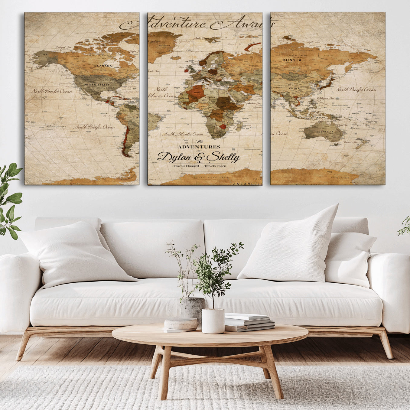-Personalized Push Pin World Map Canvas Print – Custom Adventure Travel Map, Framed Wall Art Gift for Couples or Family
