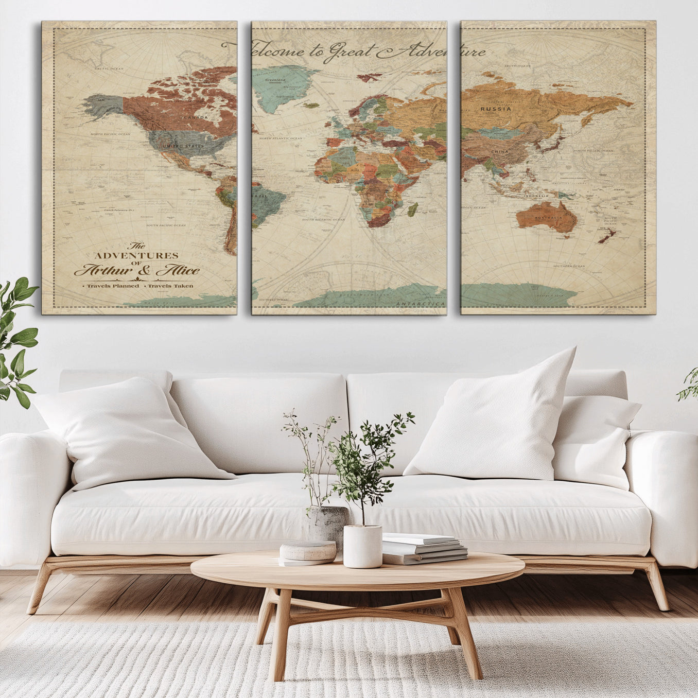Rehber01-MGV-CV-36X24-Personalized Antique World Map Canvas Print – Custom Push Pin Travel Map Vintage Gift for Couples Explorers for Home, Office
