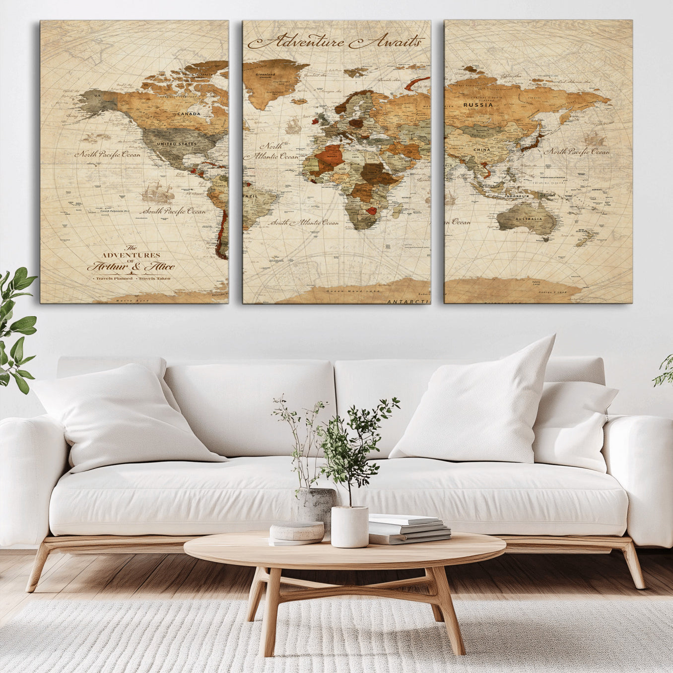 Rehber01-MGV-CV-36X24-Customizable Framed World Map Canvas Print – Personalized Push Pin Travel Map Gift for Couples Explorers for Home, Office