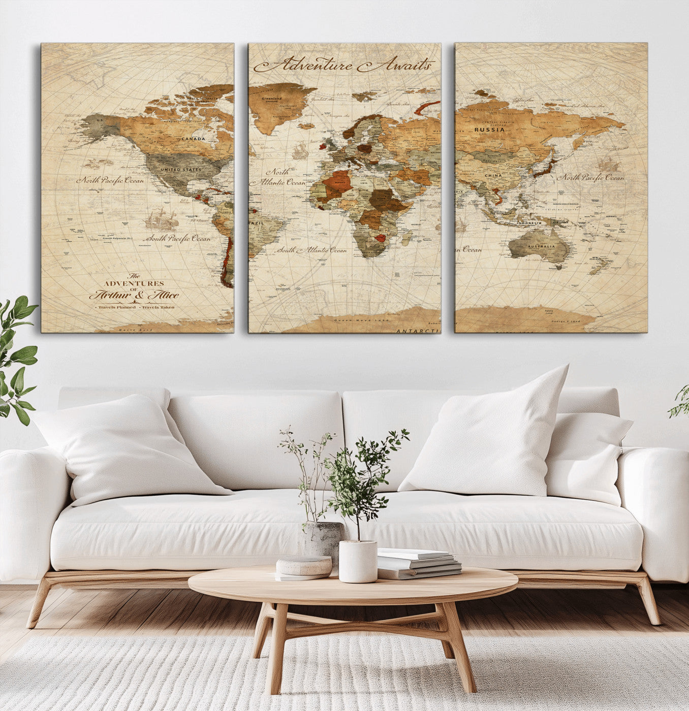 Rehber01-MGV-CV-36X24-Customizable Framed World Map Canvas Print – Personalized Push Pin Travel Map Gift for Couples Explorers for Home, Office