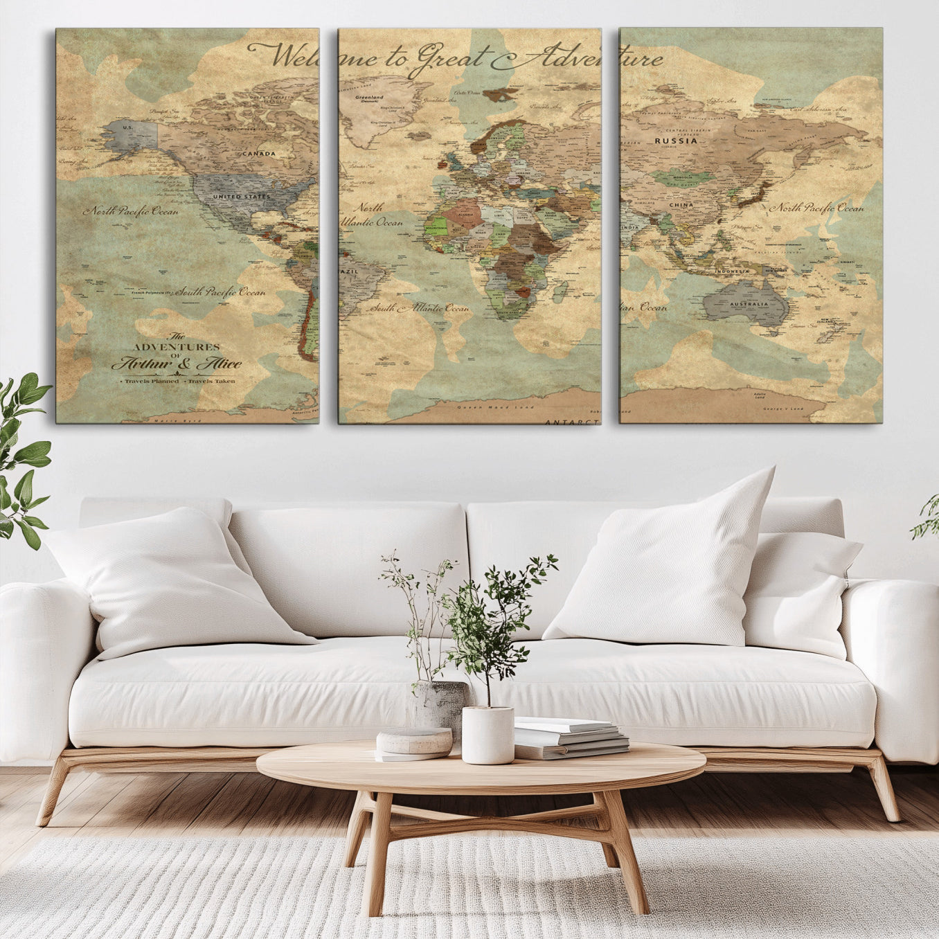 Rehber01-MGV-CV-36X24-Customizable Framed World Map Canvas Print – Personalized Push Pin Travel Map Gift for Couples Explorers for Home, Office