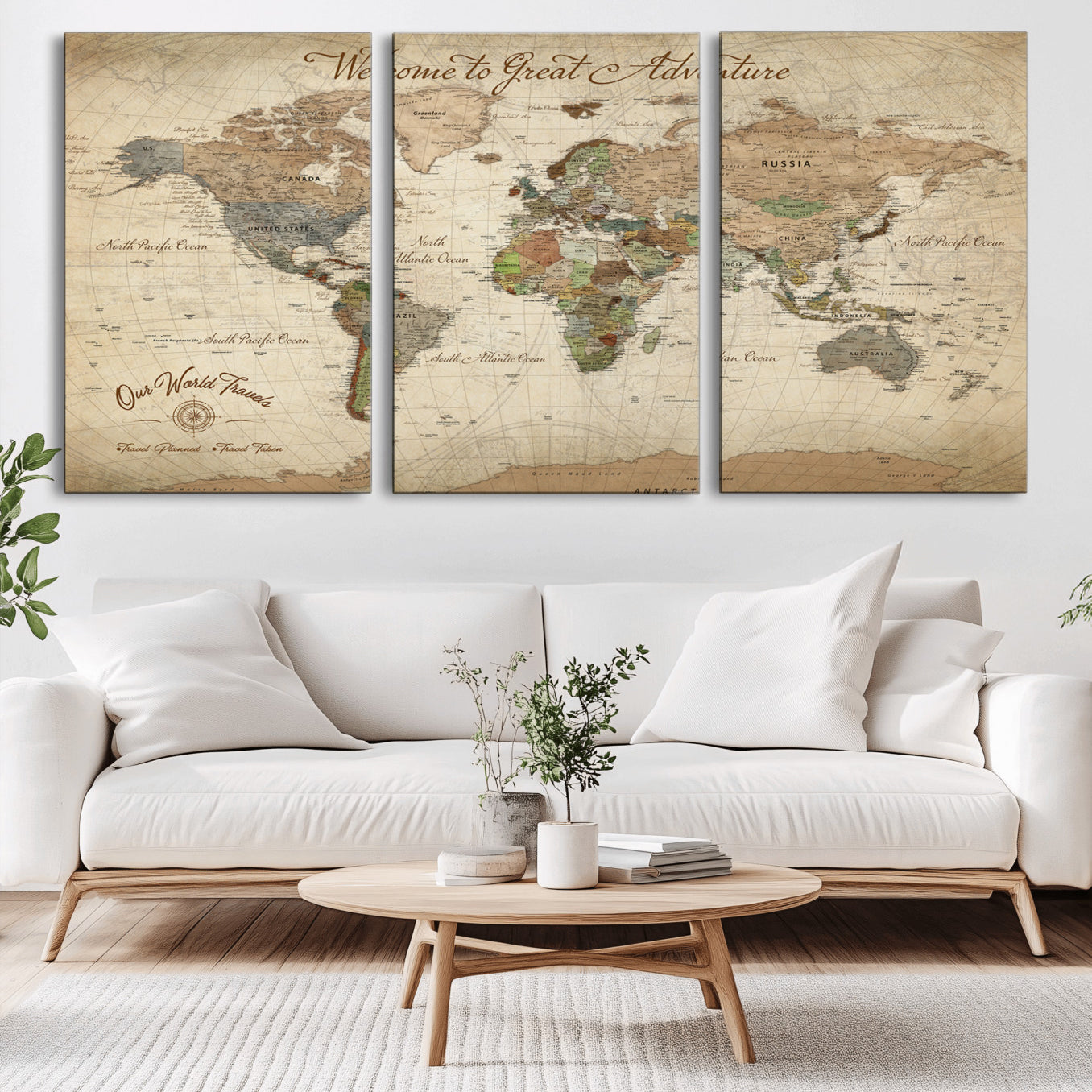 Rehber01-MGV-CV-36X24-Personalized Antique World Map Canvas Print – Custom Push Pin Travel Tracker Vintage Adventure Gift for Couples for Home, Office