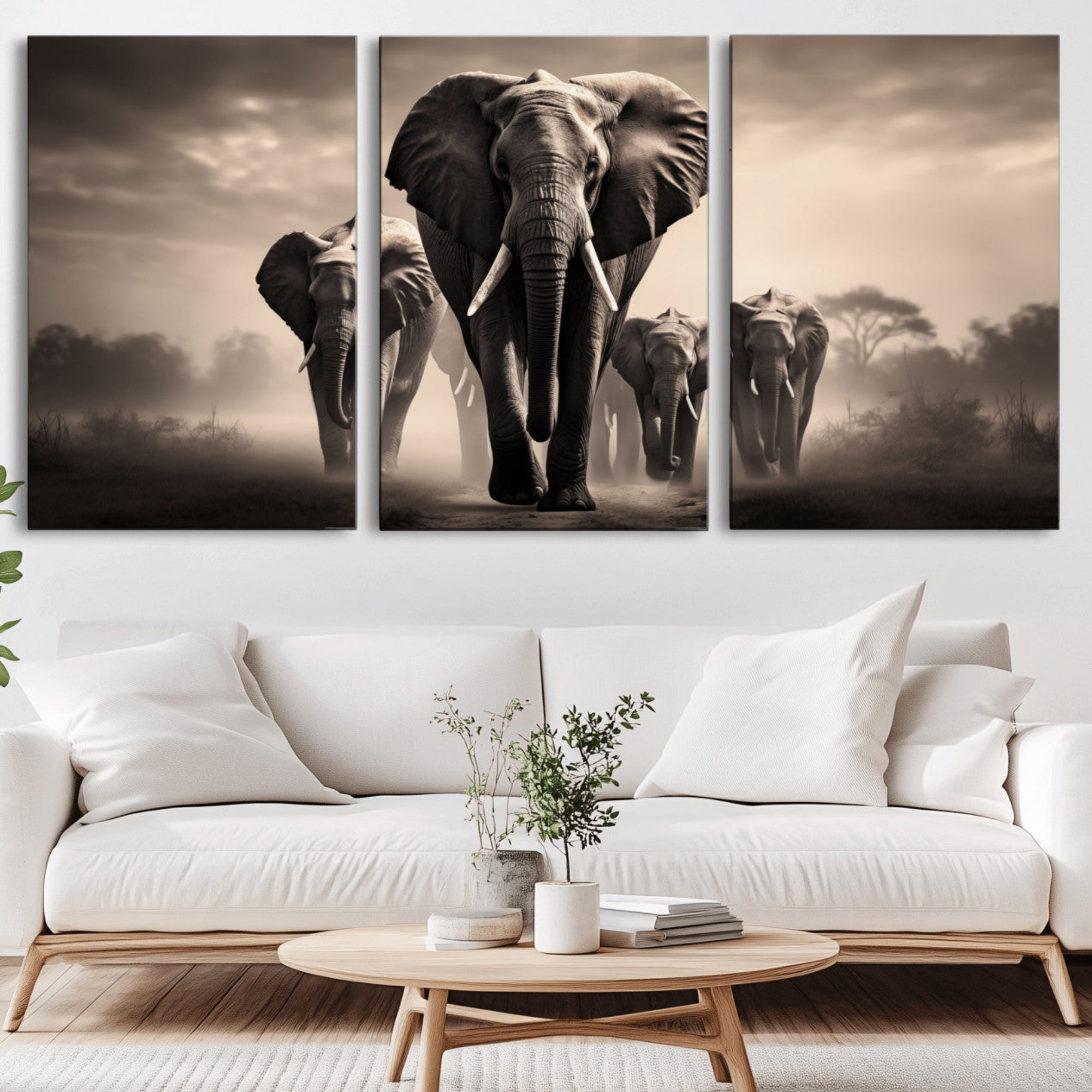 48598F10-MGV-CV-36X24-Elephant Family Wall Art Canvas Print, Framed Elephant Wall Art Home Decor